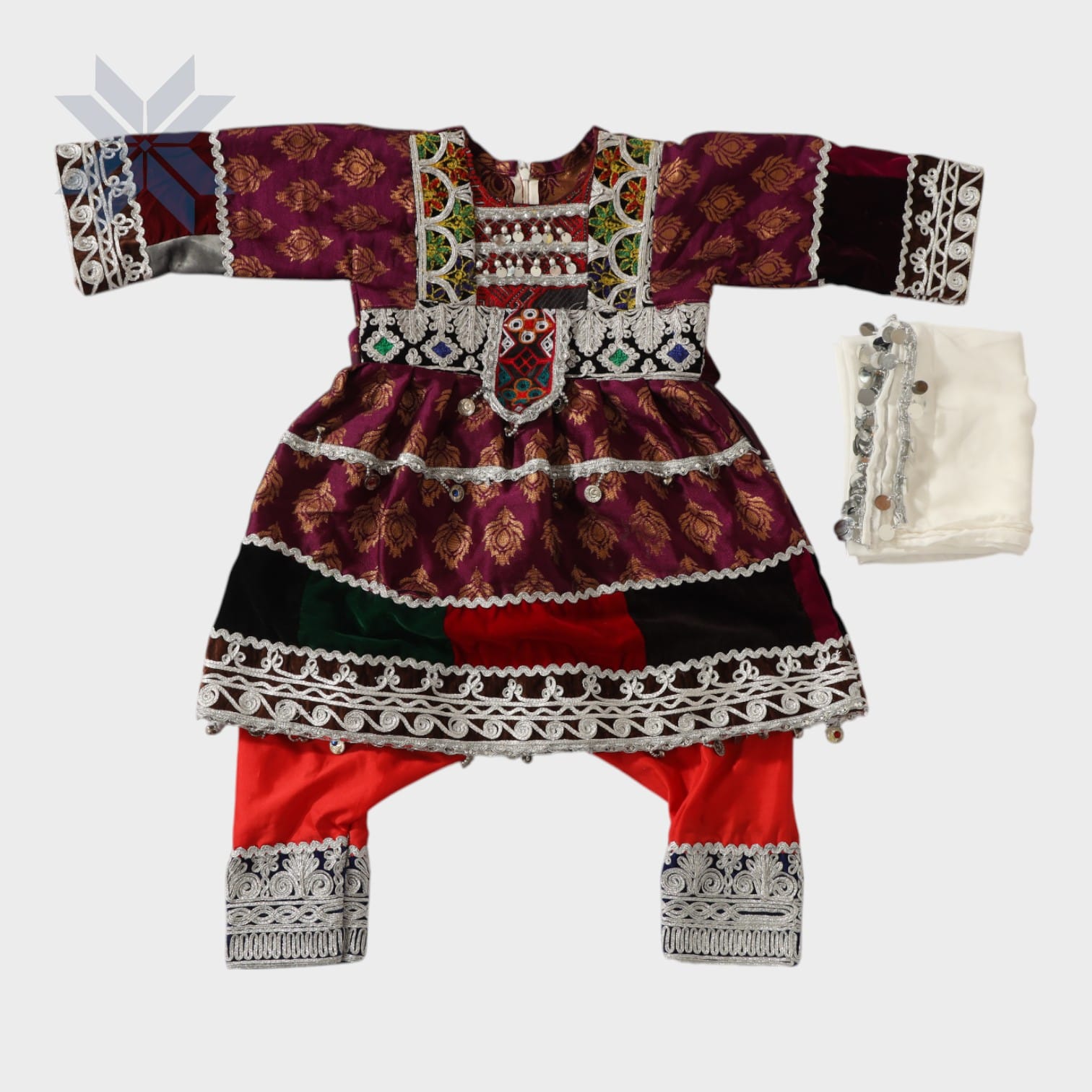 Mini Royal Maroon Afghani Dress Set