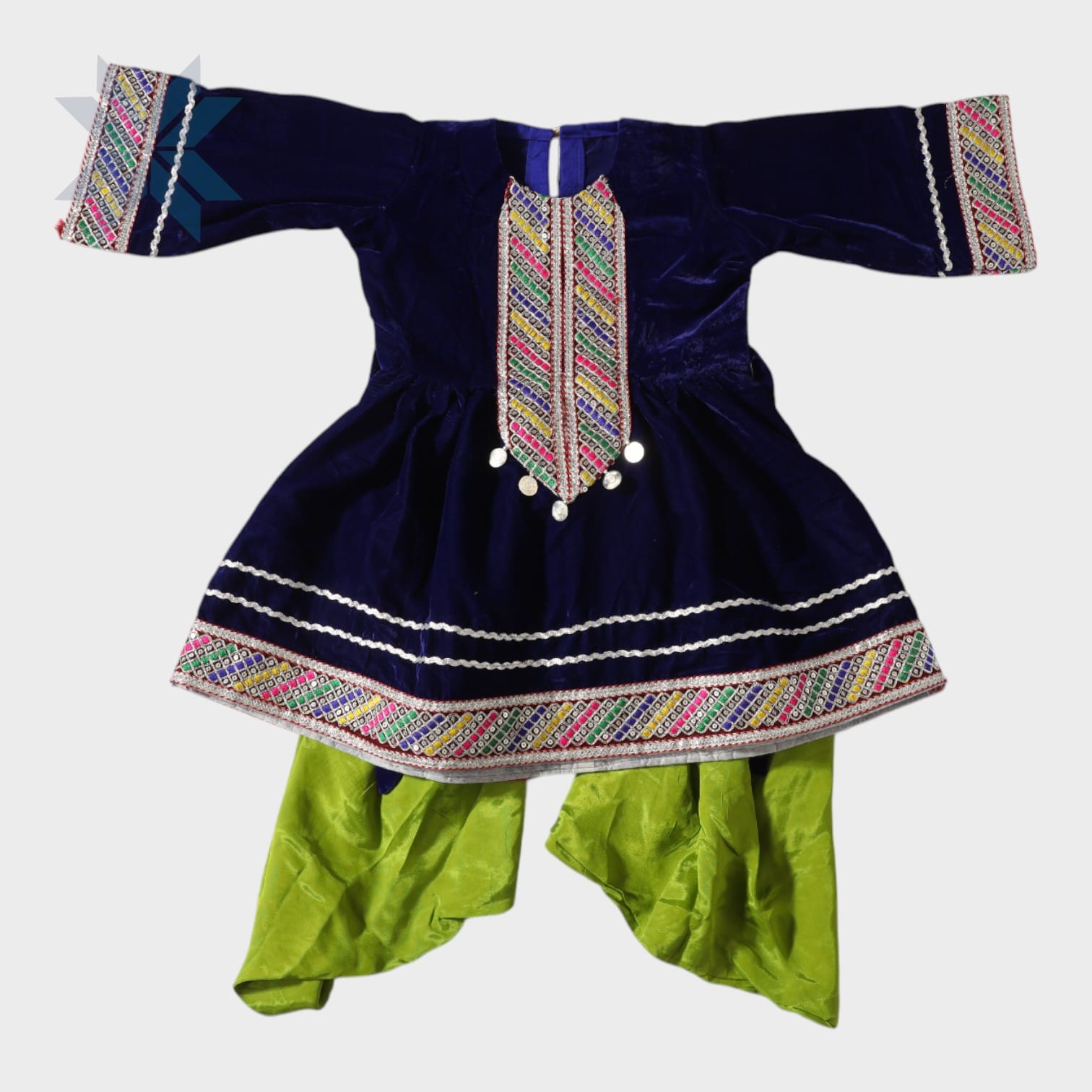 Midnight Velvet Embroidered Afghani Dress (Kids)