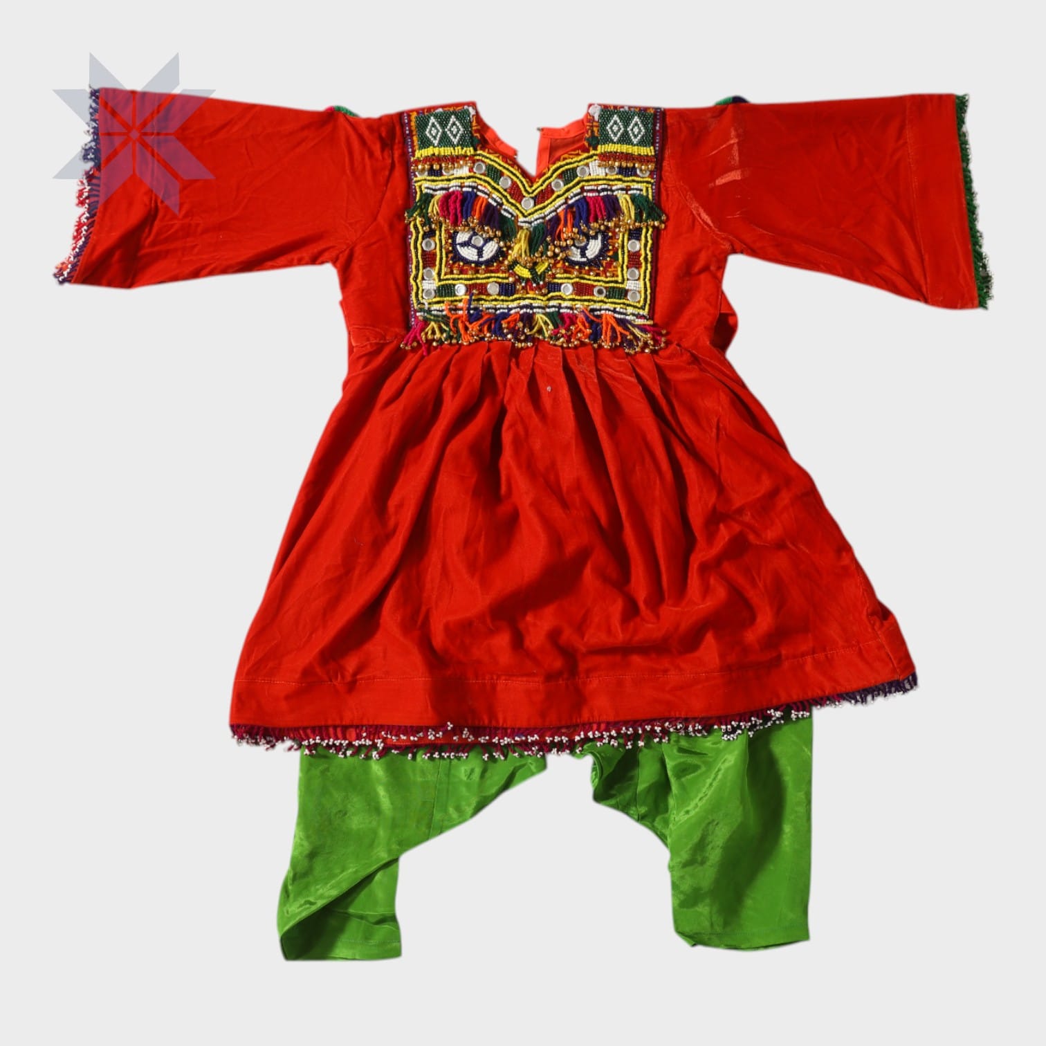 Red Nomad Embroidered Kids Afghani Dress
