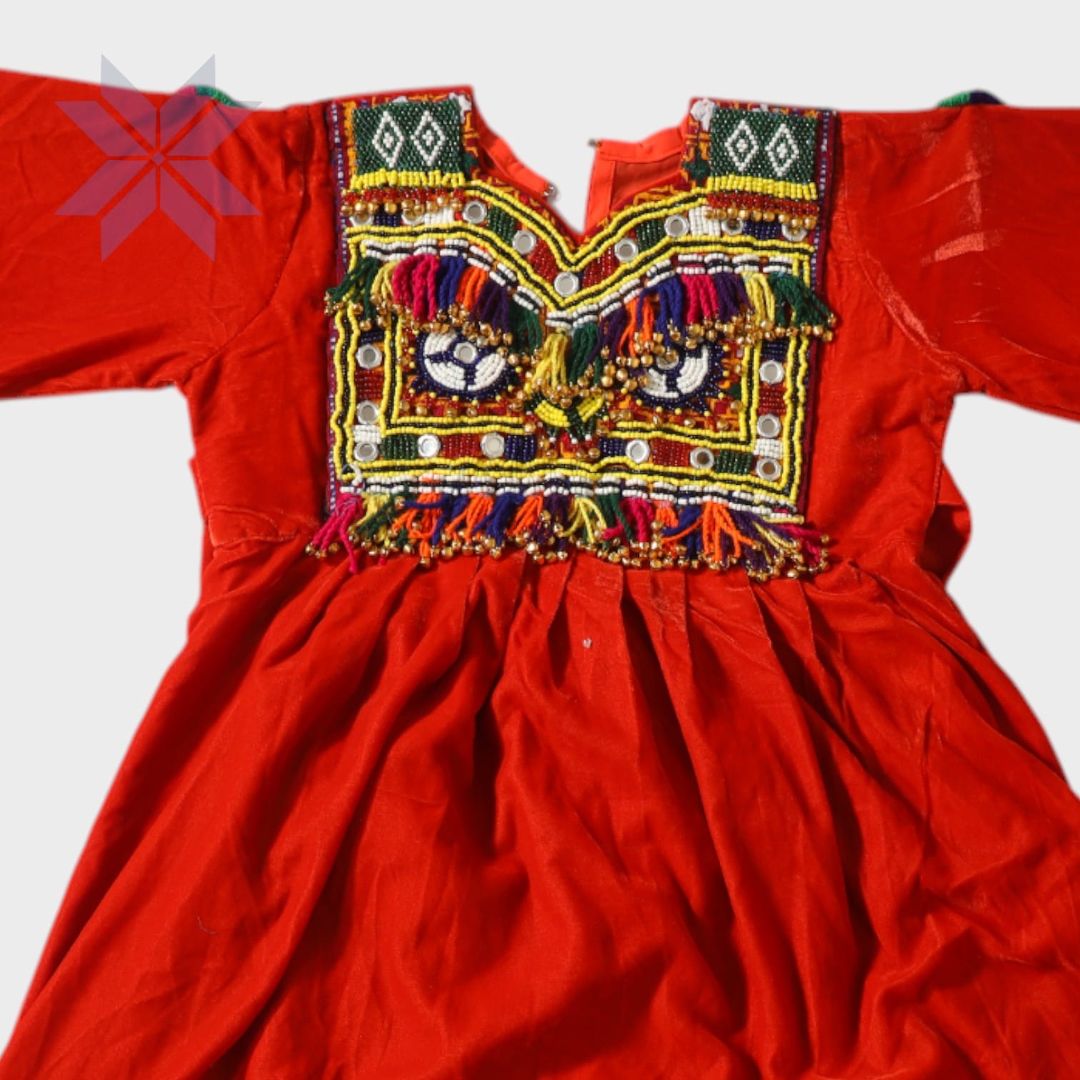 Red Nomad Embroidered Kids Afghani Dress