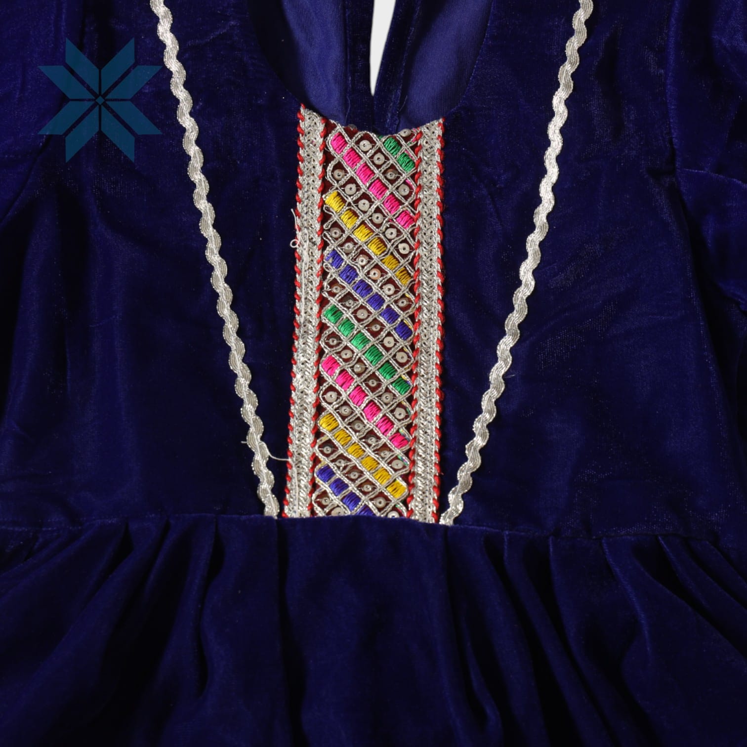 Midnight Blue Afghani Dress Set for Girls