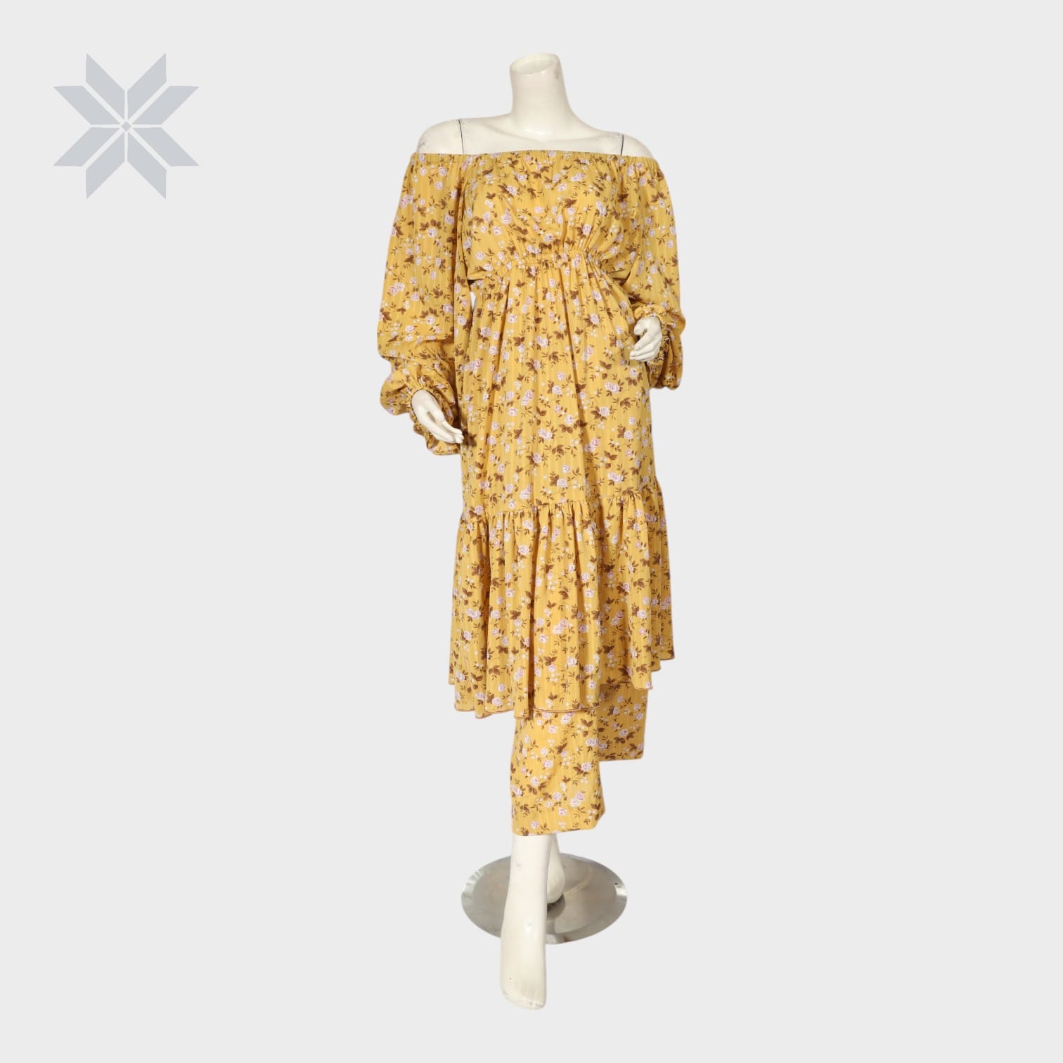 Mustard Floral Peplum Dress
