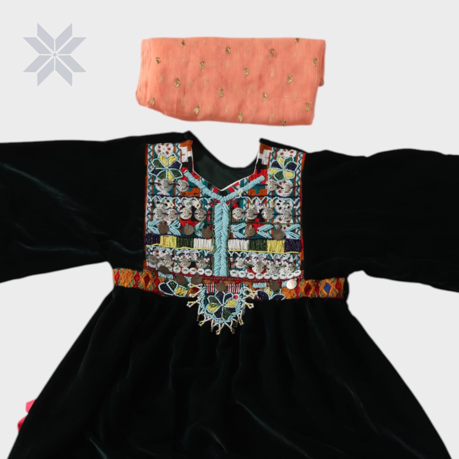 Traditional Black Velvet Afghani Dress Set (Kids)