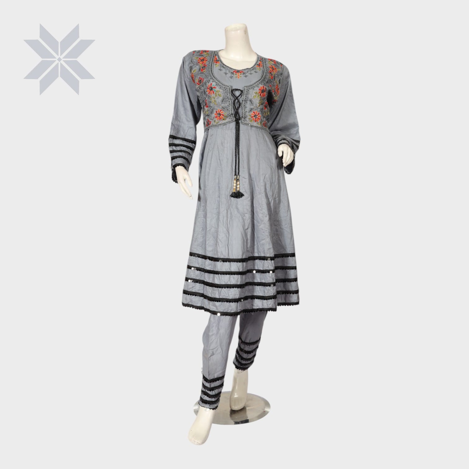 Grey Embroidered Afghani Suit Set