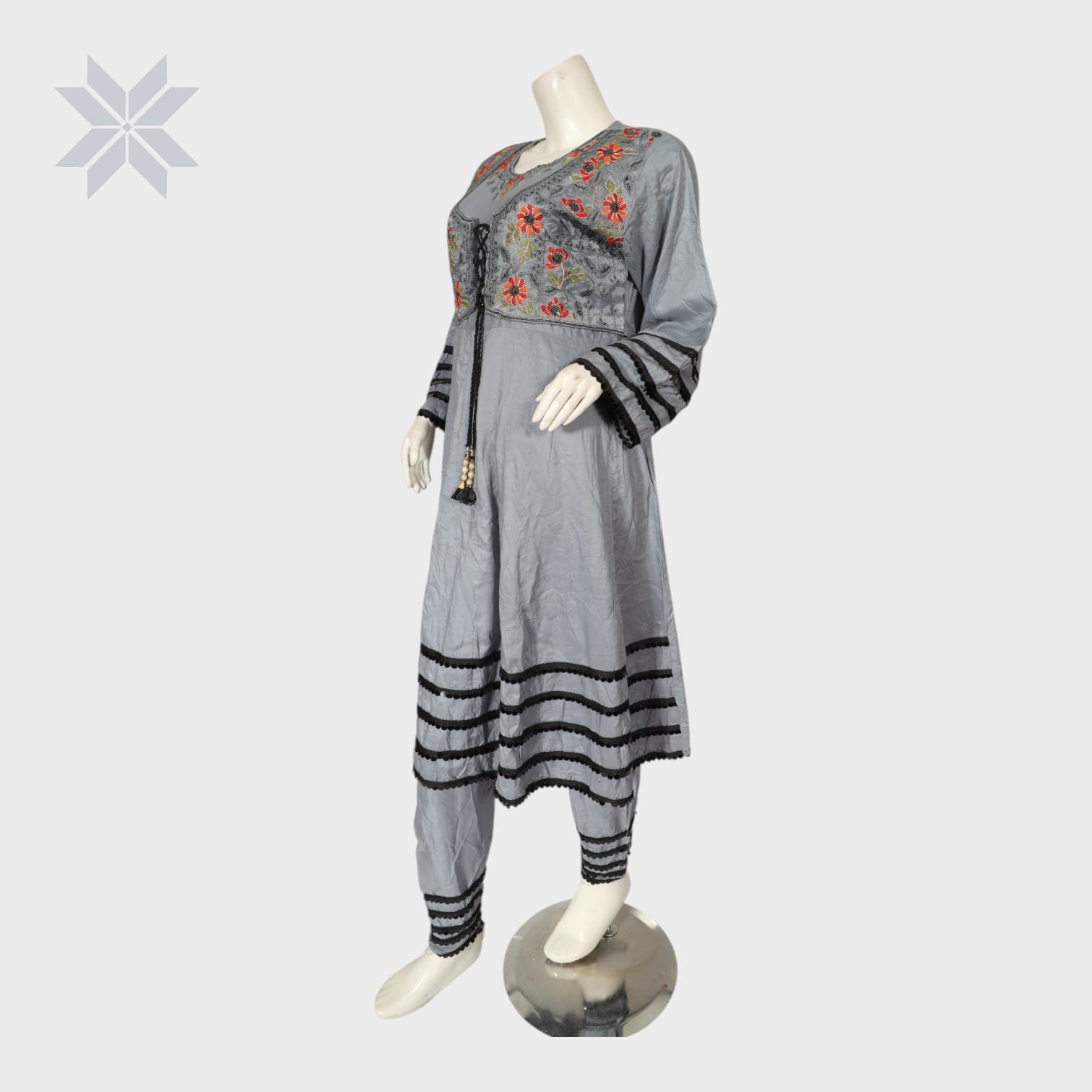 Grey Embroidered Afghani Suit Set