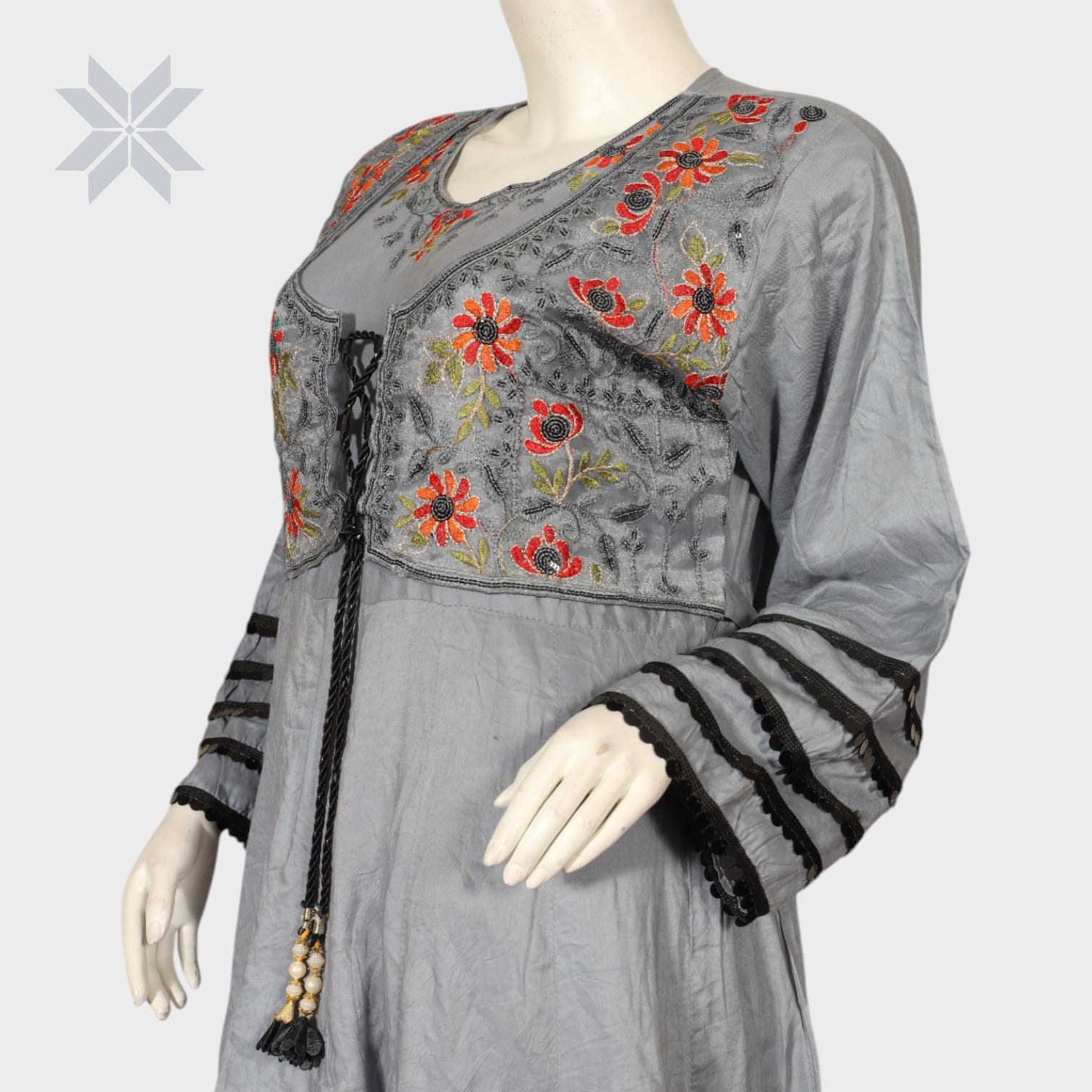 Grey Embroidered Afghani Suit Set