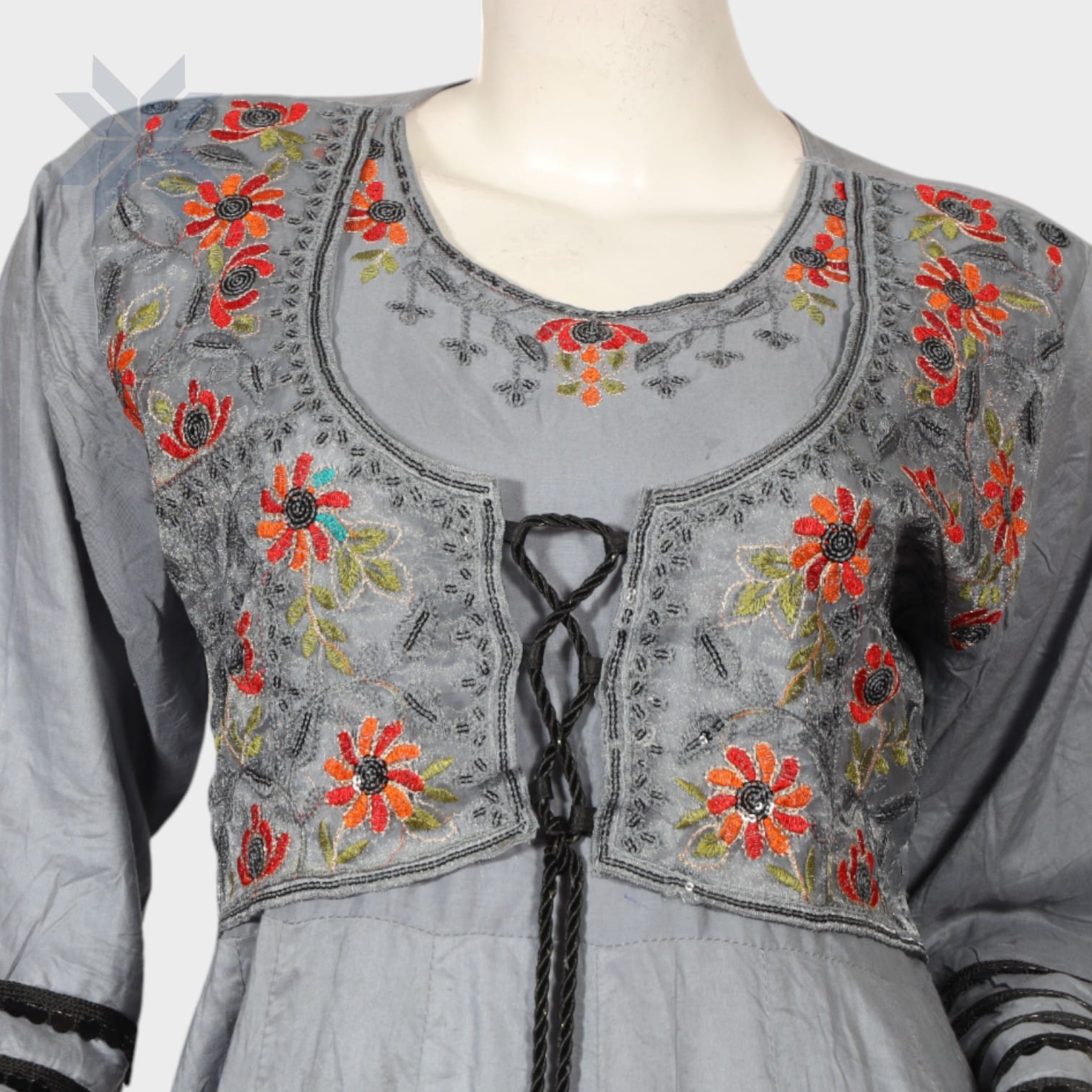 Grey Embroidered Afghani Suit Set