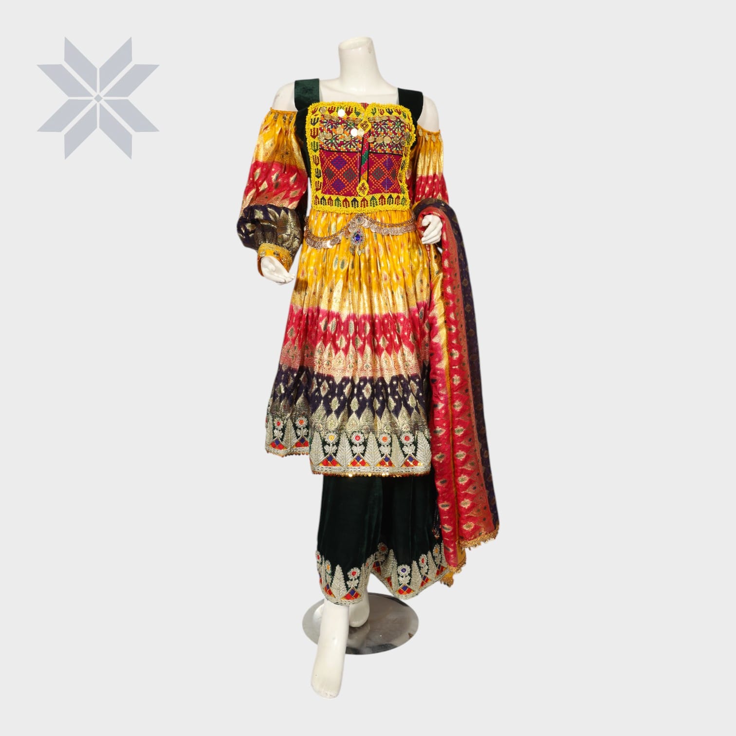 Multicolor Traditional Afghani Dress