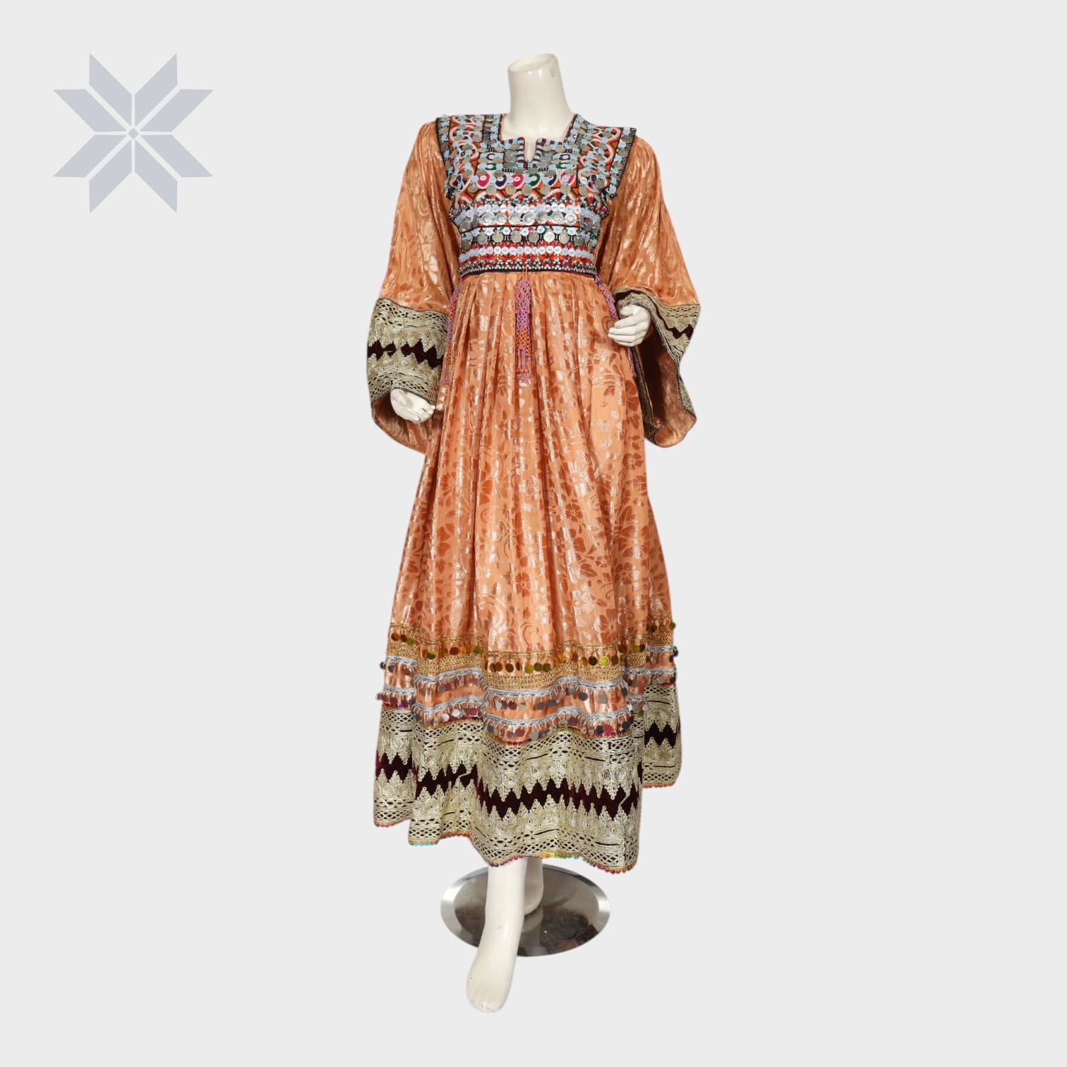 Peach Embroidered Traditional Afghani Dress