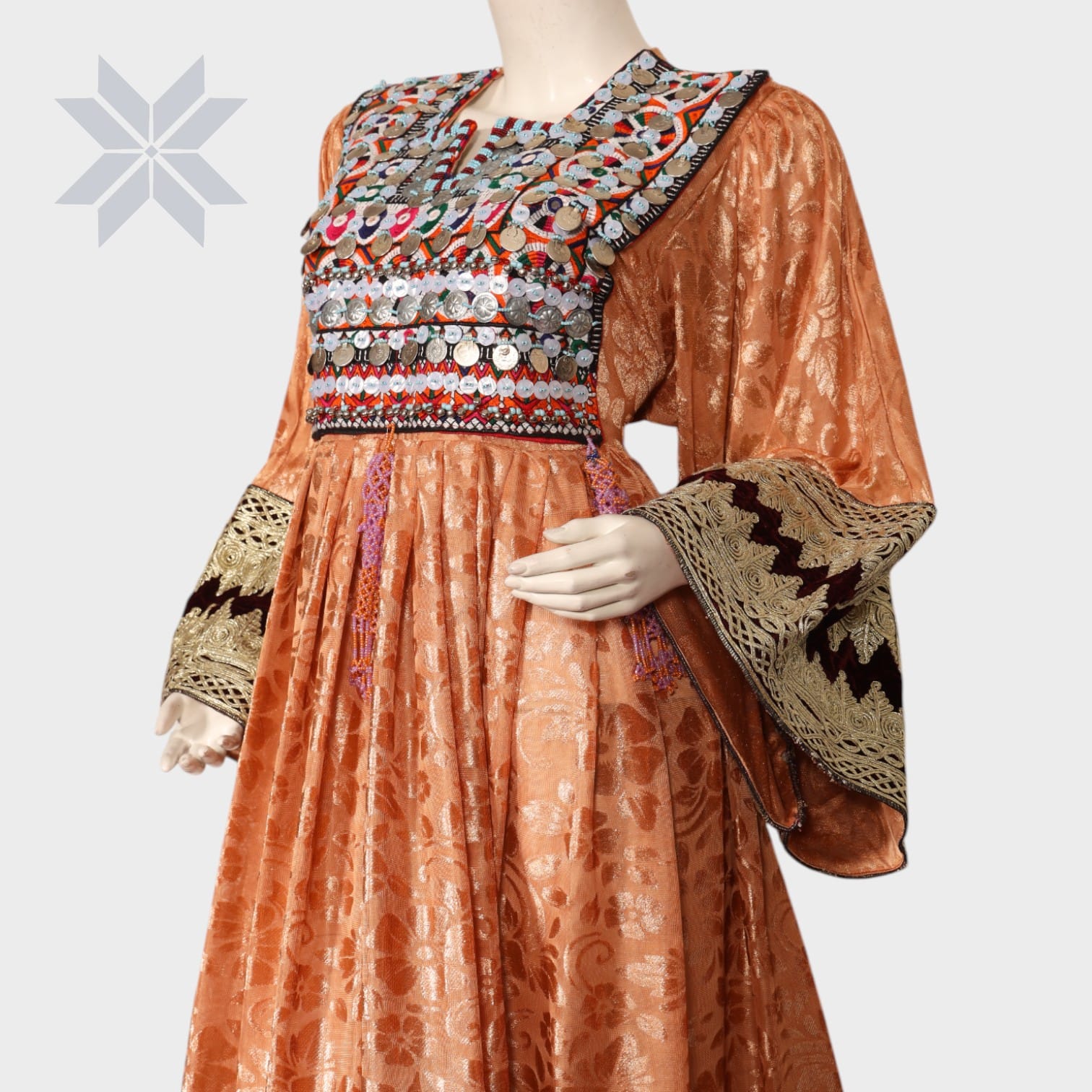 Peach Embroidered Traditional Afghani Dress