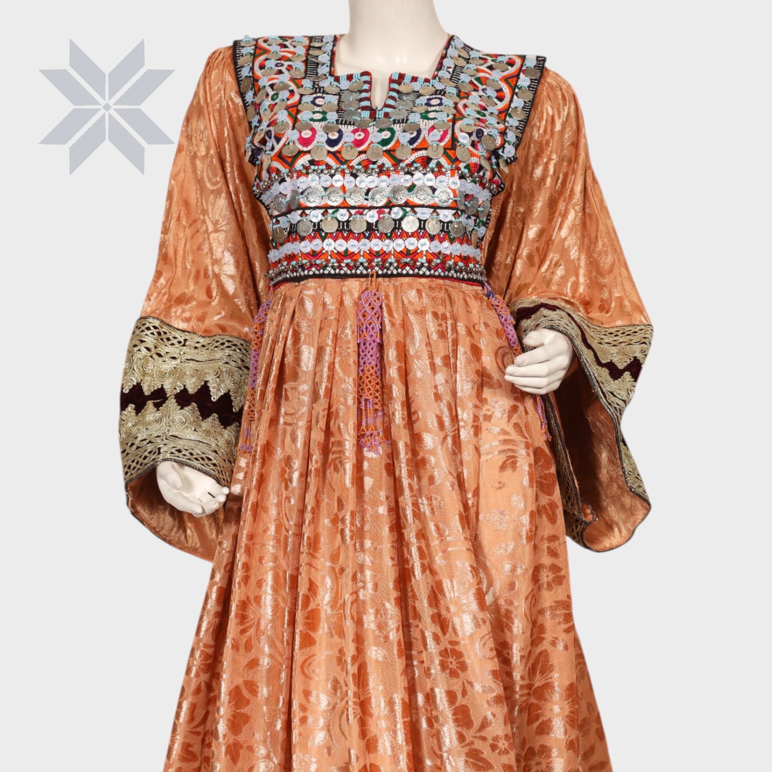 Peach Embroidered Traditional Afghani Dress