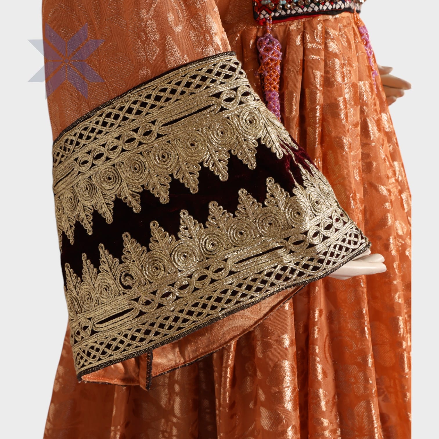 Peach Embroidered Traditional Afghani Dress