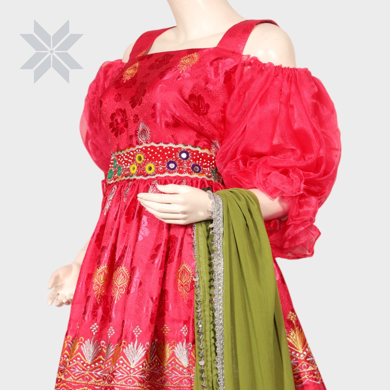  Pink and Green Traditional Afghani Dress