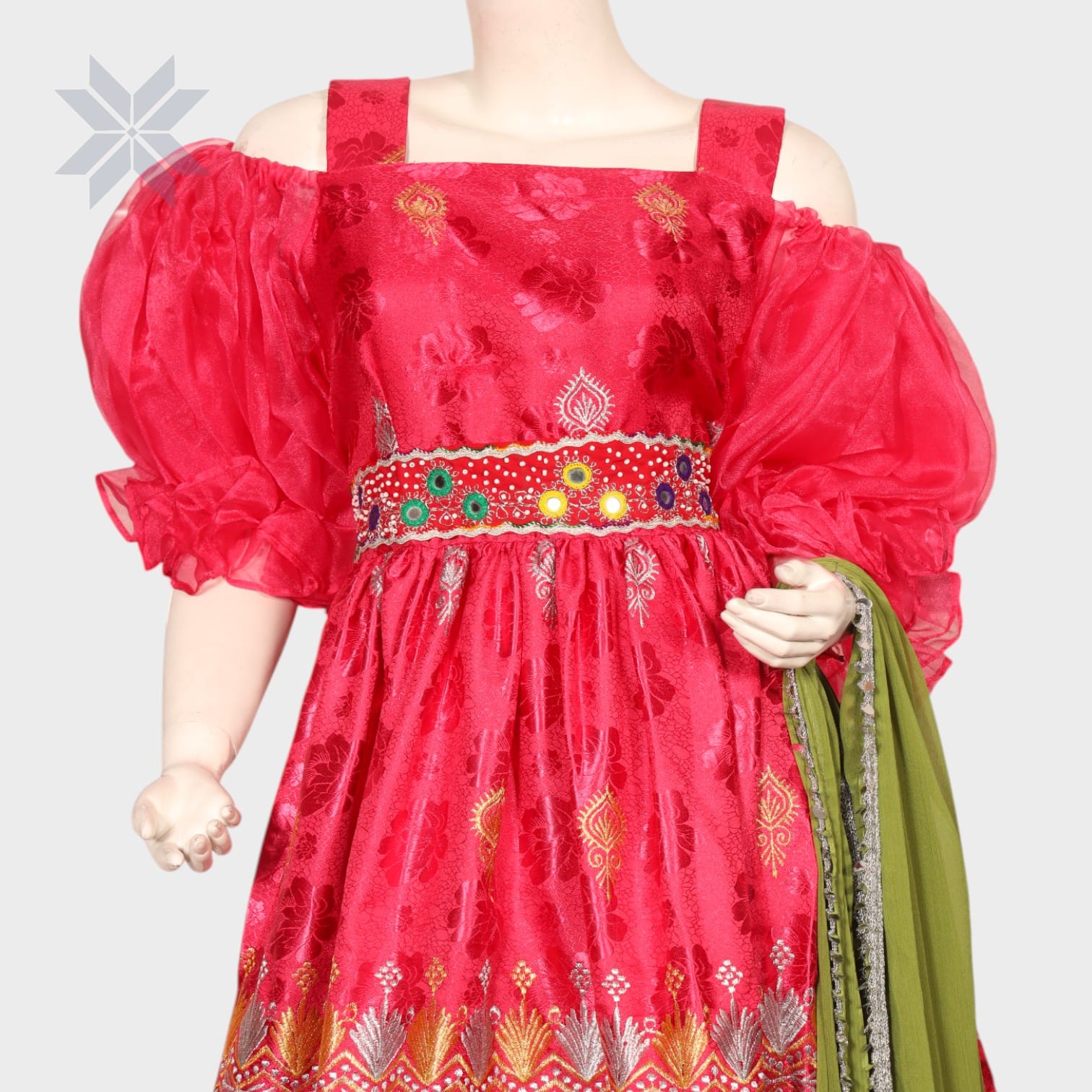  Pink and Green Traditional Afghani Dress