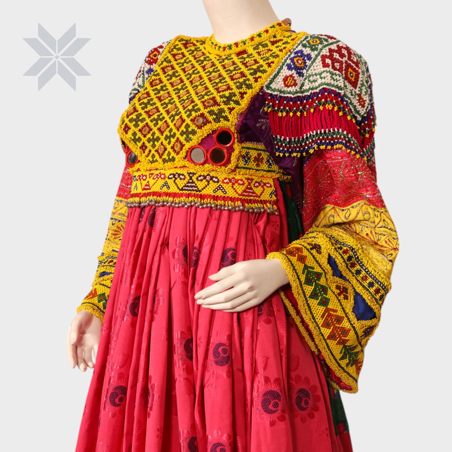 Pink and Yellow Traditional Afghani Embroidered Dress