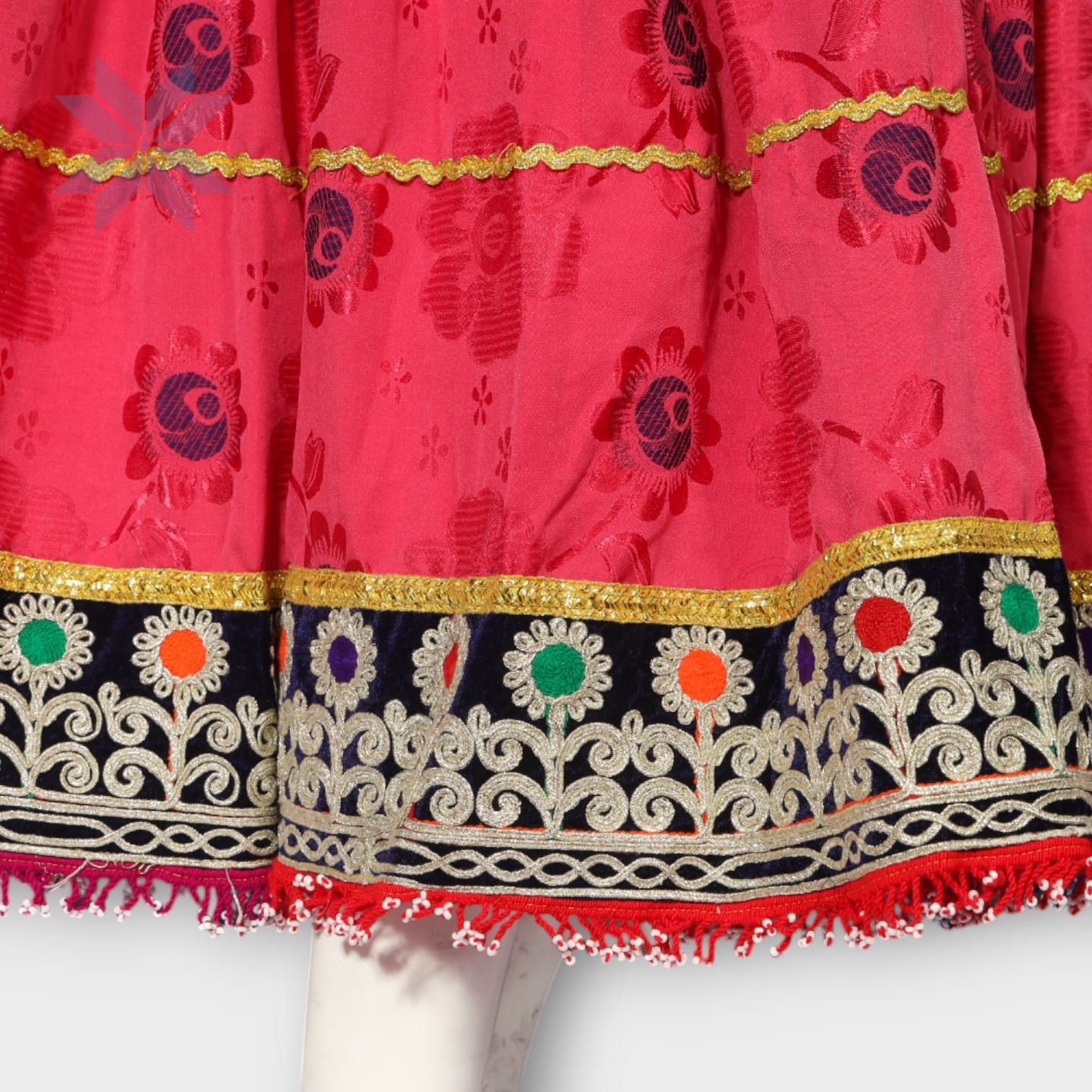 Pink and Yellow Traditional Afghani Embroidered Dress