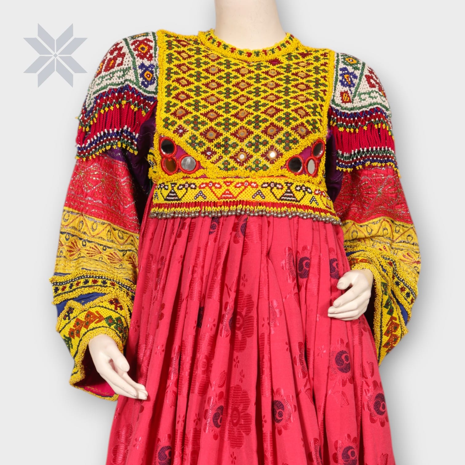 Pink and Yellow Traditional Afghani Embroidered Dress