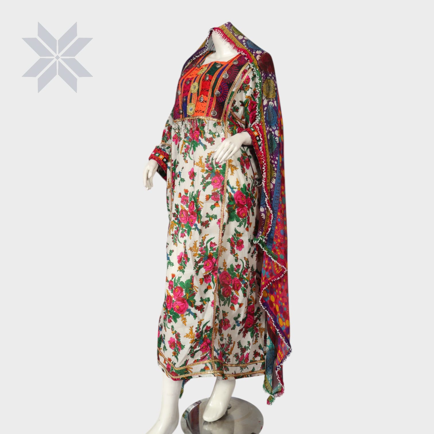 Floral Print Traditional Afghani Kameez Set