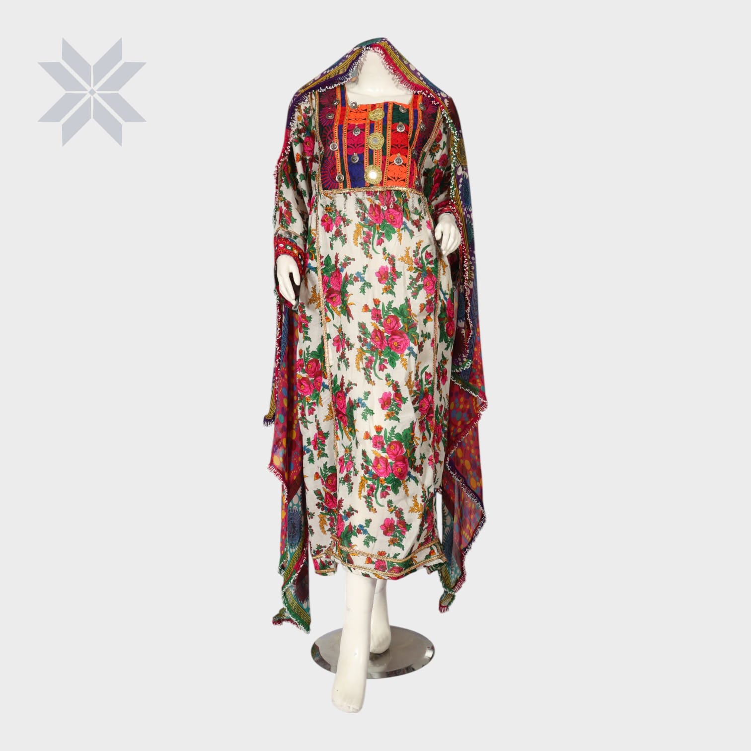 Floral Print Traditional Afghani Kameez Set