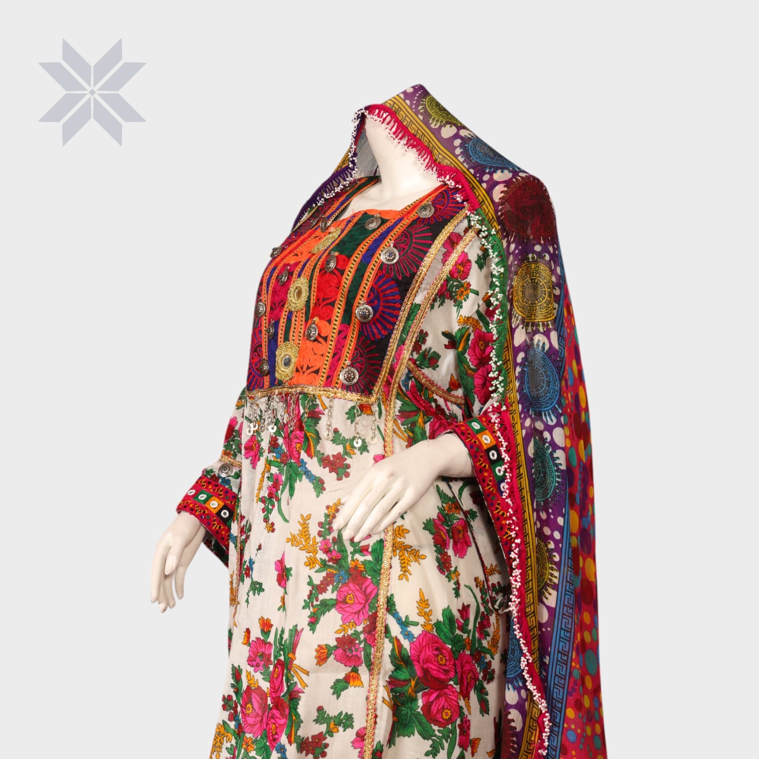 Floral Print Traditional Afghani Kameez Set
