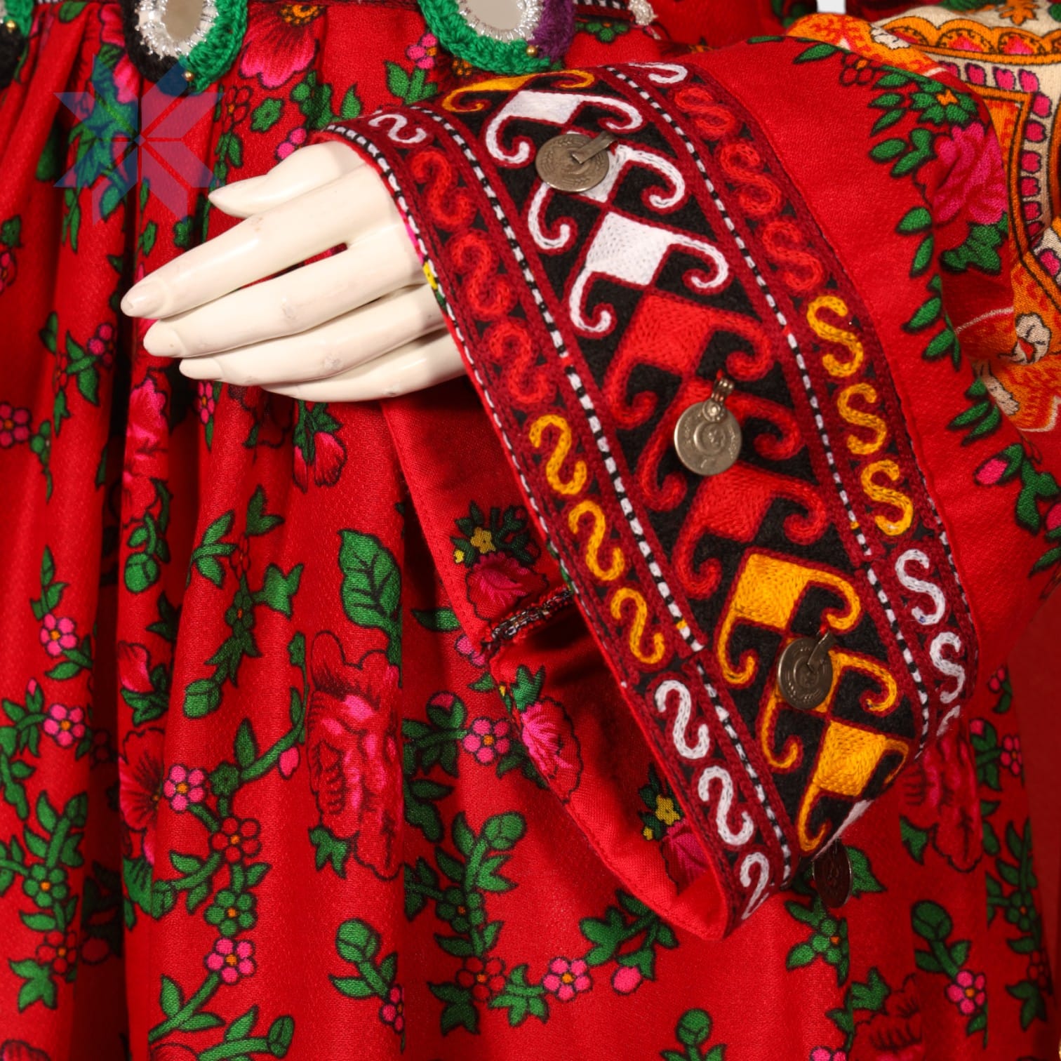 Red Floral Embroidered Traditional Afghani Dress