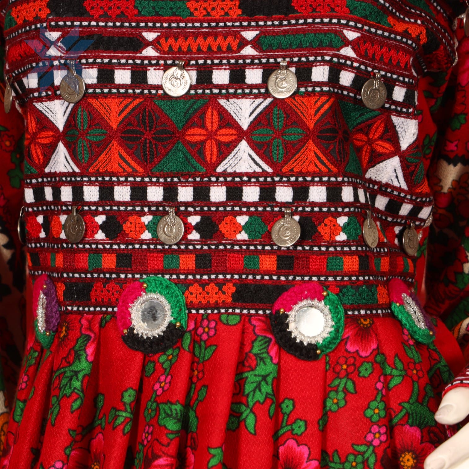 Red Floral Embroidered Traditional Afghani Dress