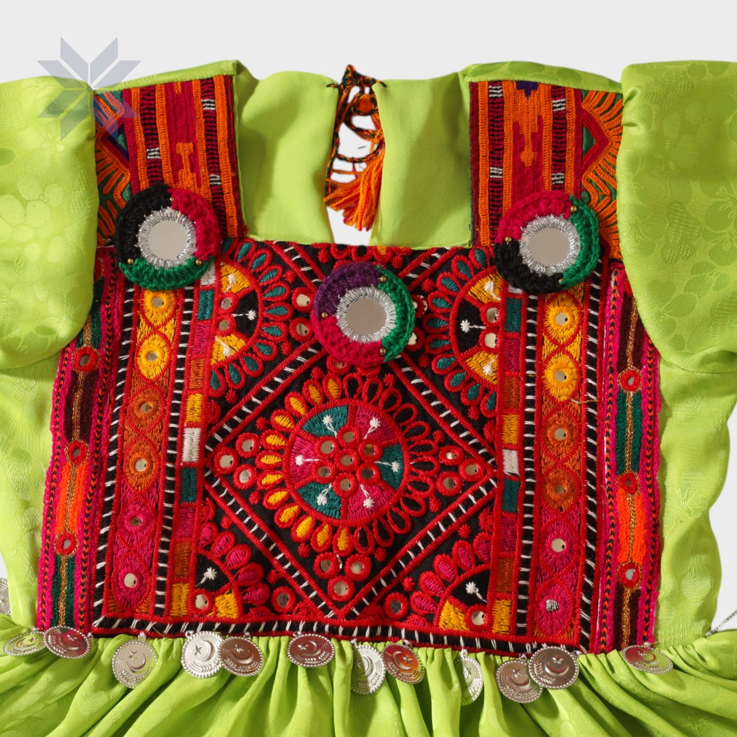 Lime Green & Royal Blue Embroidered Afghani Dress Set kids