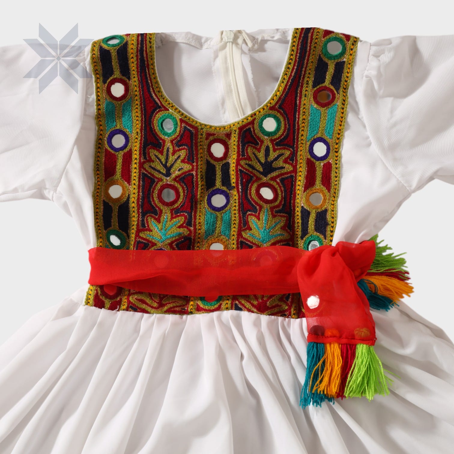 White Embroidered Traditional Afghani Dress Set (Kids)