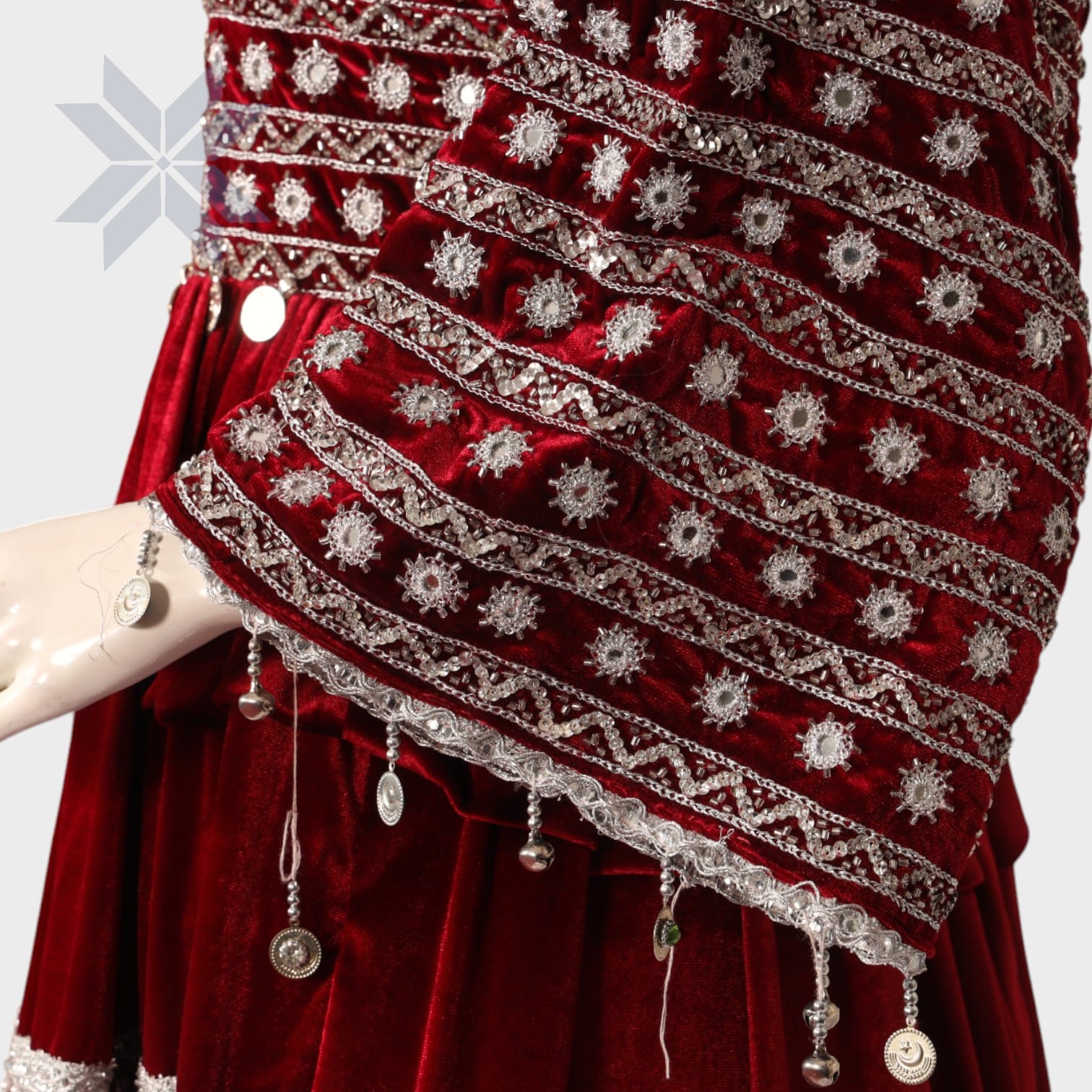 Maroon Embroidered Velvet Afghani Dress