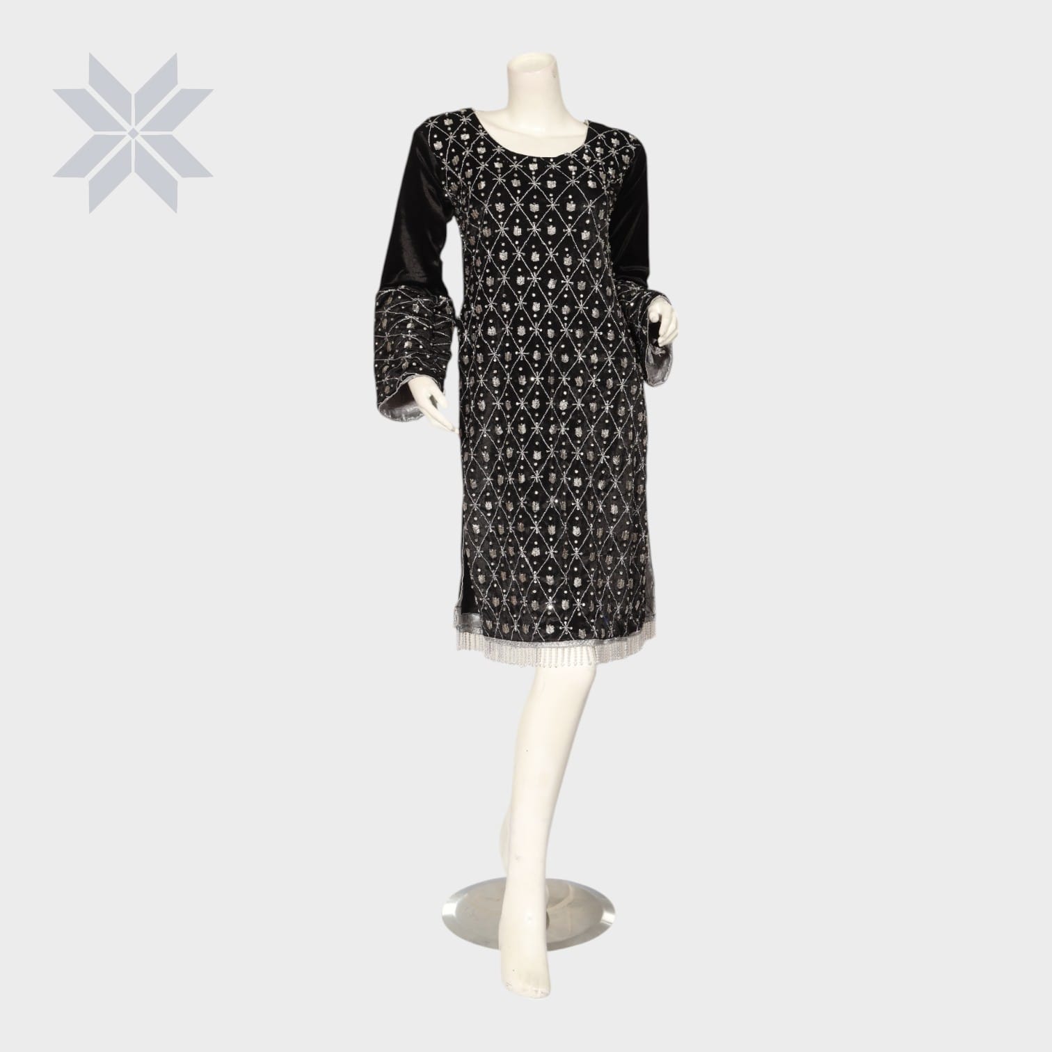 Black Embellished Velvet Formal Dress