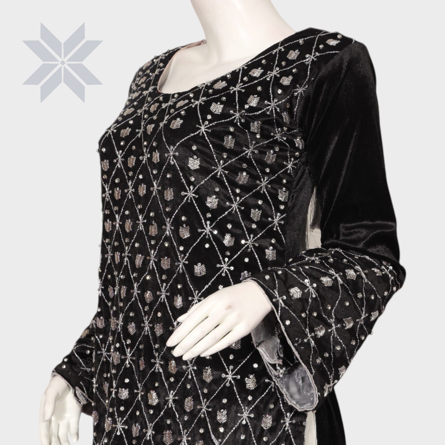 Black Embellished Velvet Formal Dress