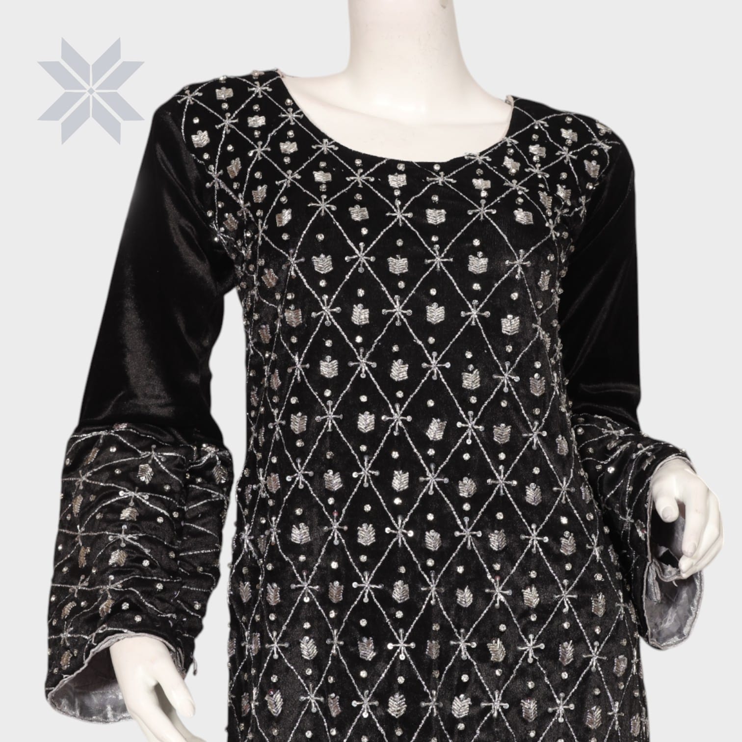 Black Embellished Velvet Formal Dress