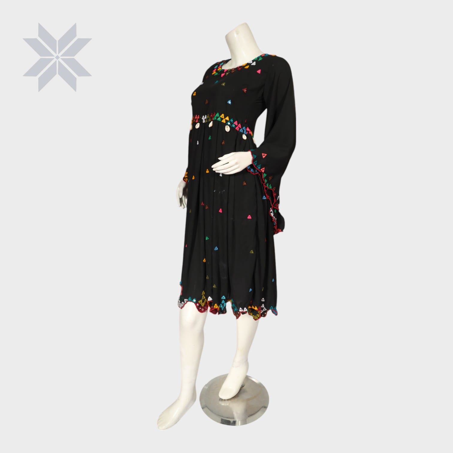 Black Free-Flow Embroidered Afghani Dress