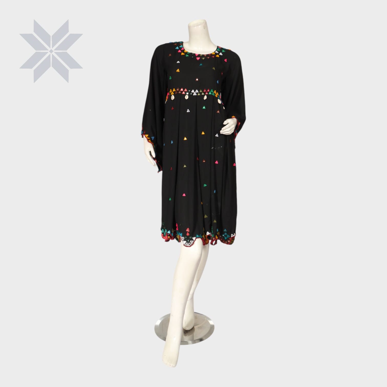Black Free-Flow Embroidered Afghani Dress
