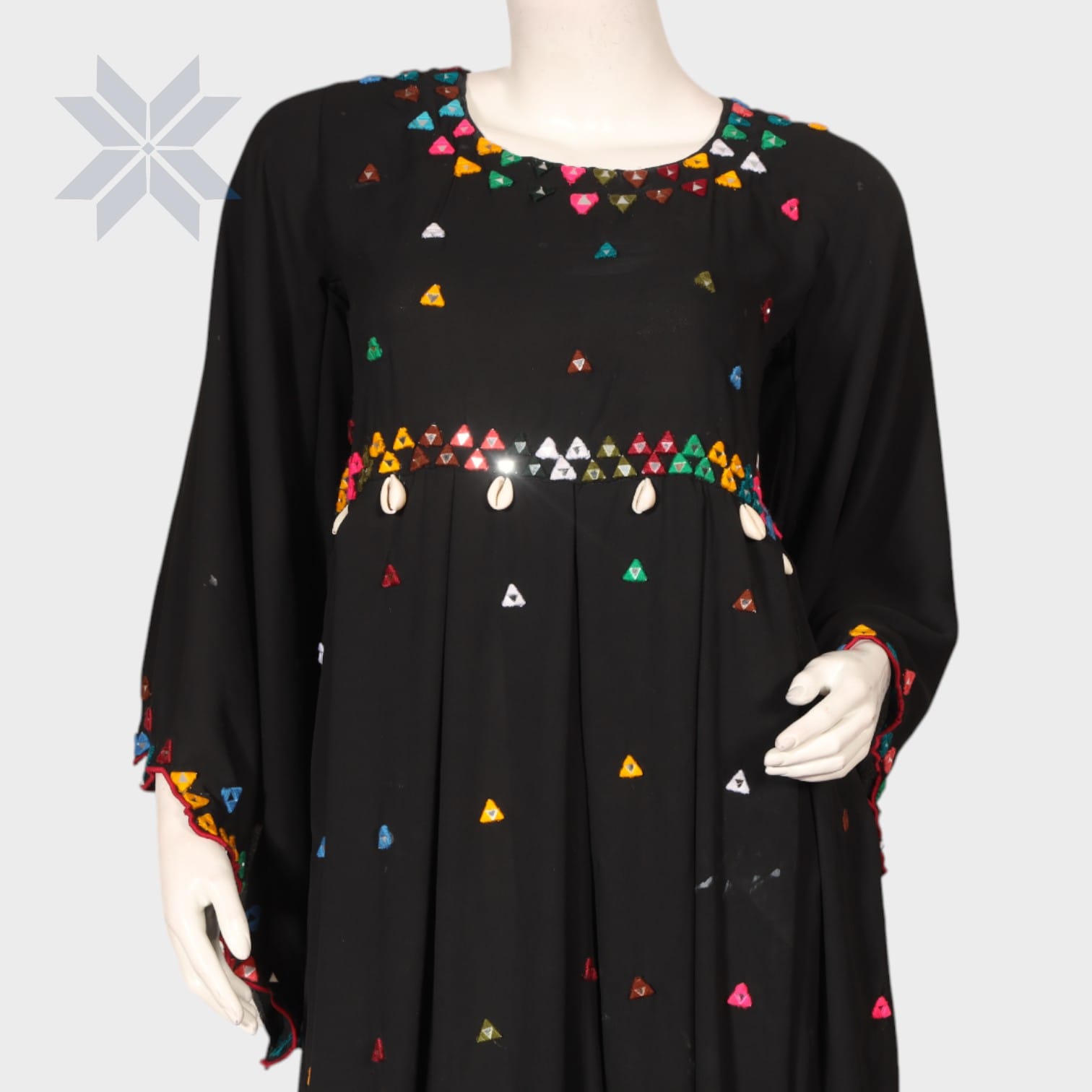Black Free-Flow Embroidered Afghani Dress