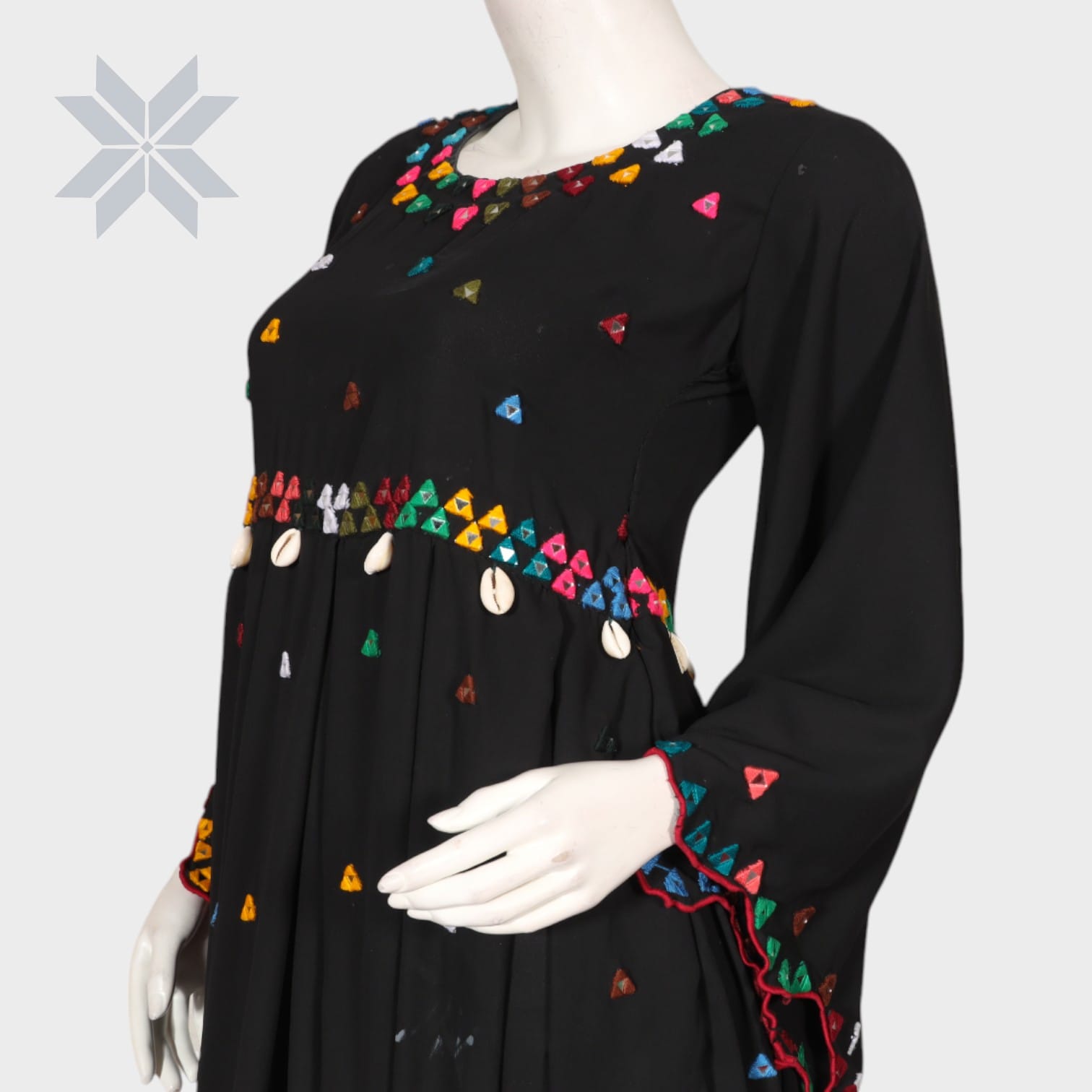 Black Free-Flow Embroidered Afghani Dress