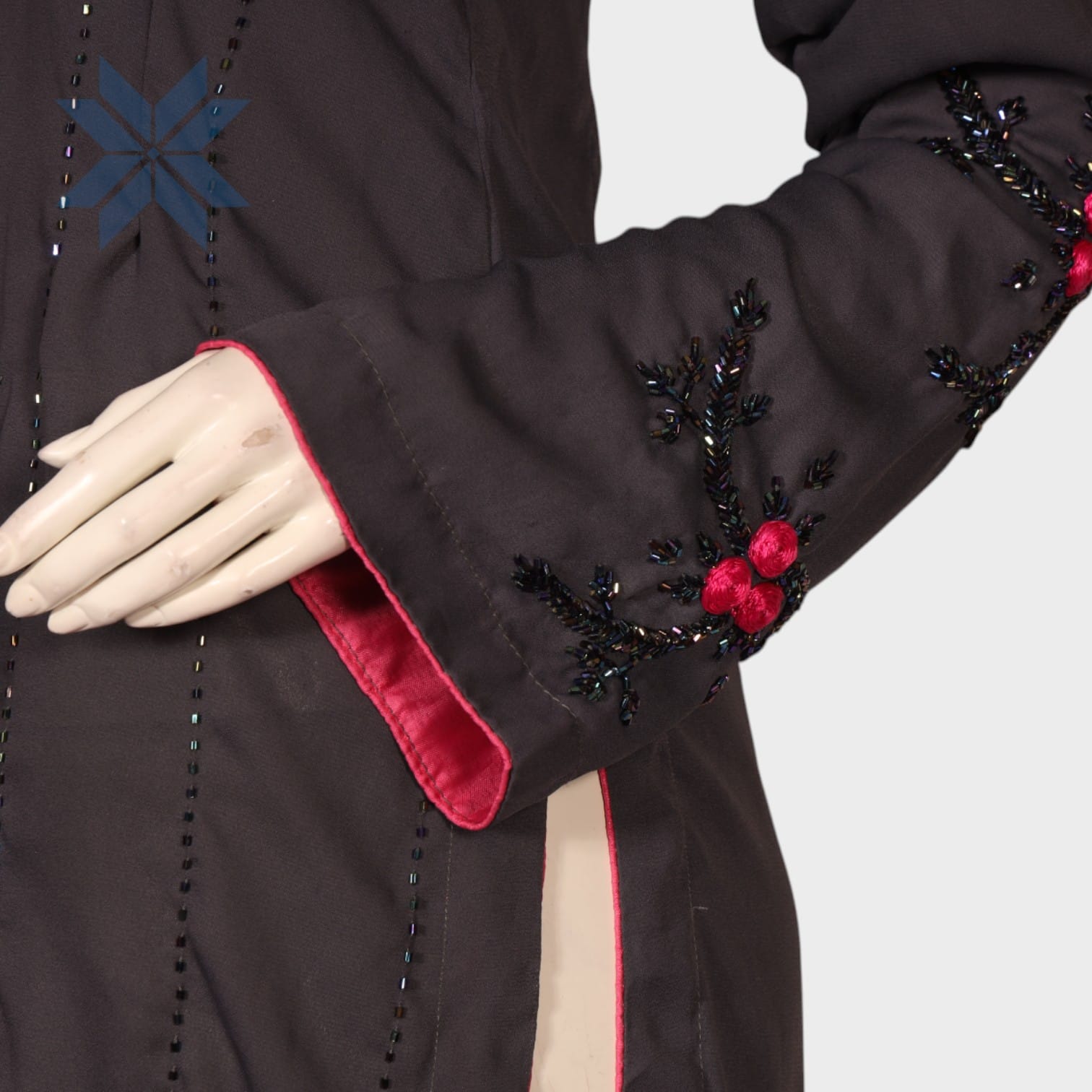  Black and Pink Hand-Embroidered Tunic Dress