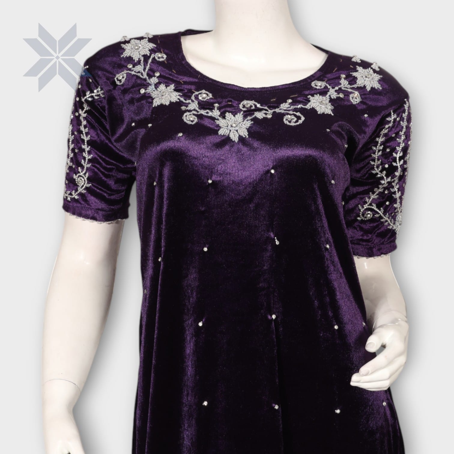 Deep Purple Embroidered Velvet Midi Dress