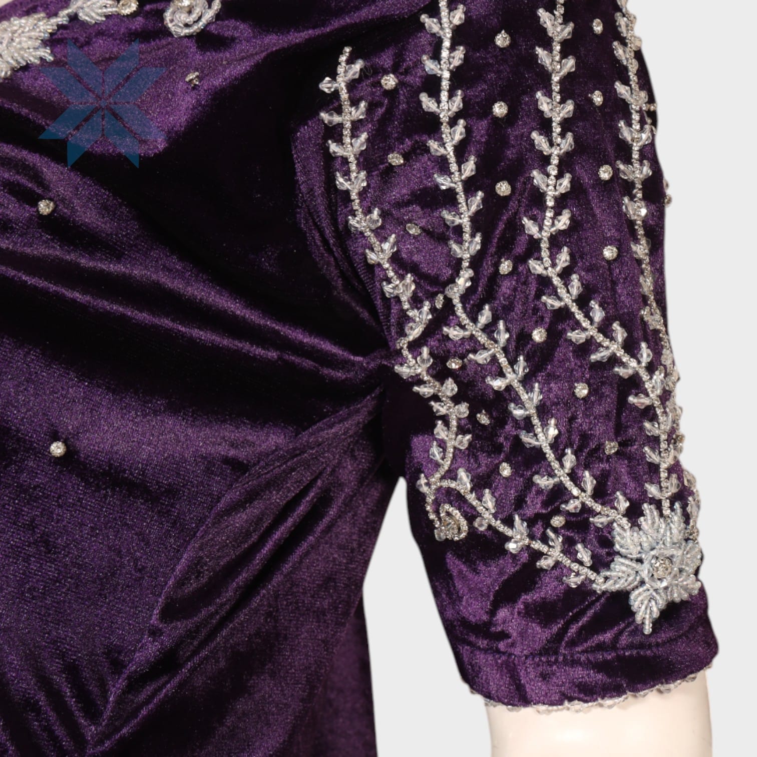 Deep Purple Embroidered Velvet Midi Dress | Aseel