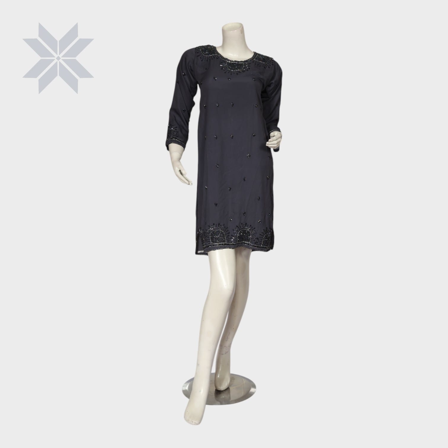 Black Hand-Embroidered Semi-Formal Tunic Dress