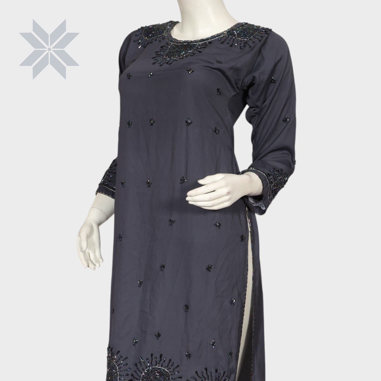 Black Hand-Embroidered Semi-Formal Tunic Dress