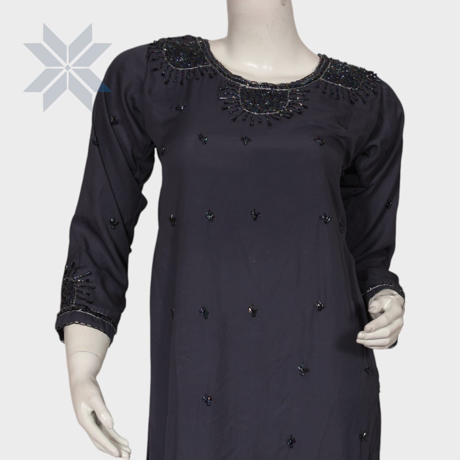 Black Hand-Embroidered Semi-Formal Tunic Dress