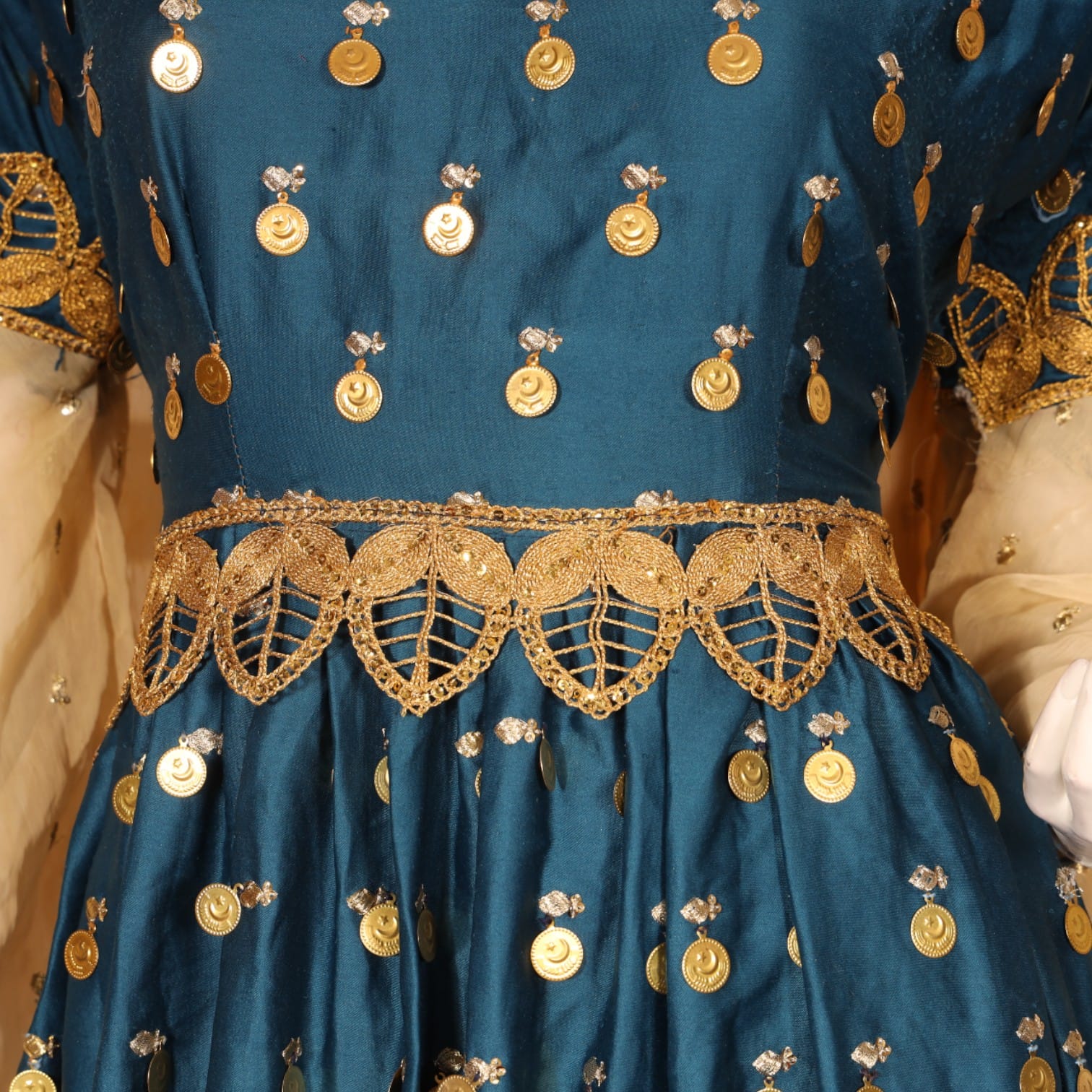 Teal & Gold Traditional Embroidered Party Dress with Dupatta