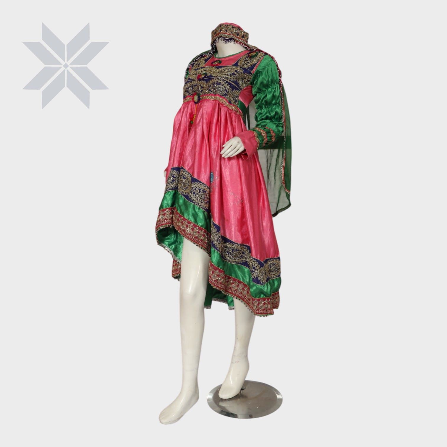 Pink & Green High-Low Traditional Afghani Dress