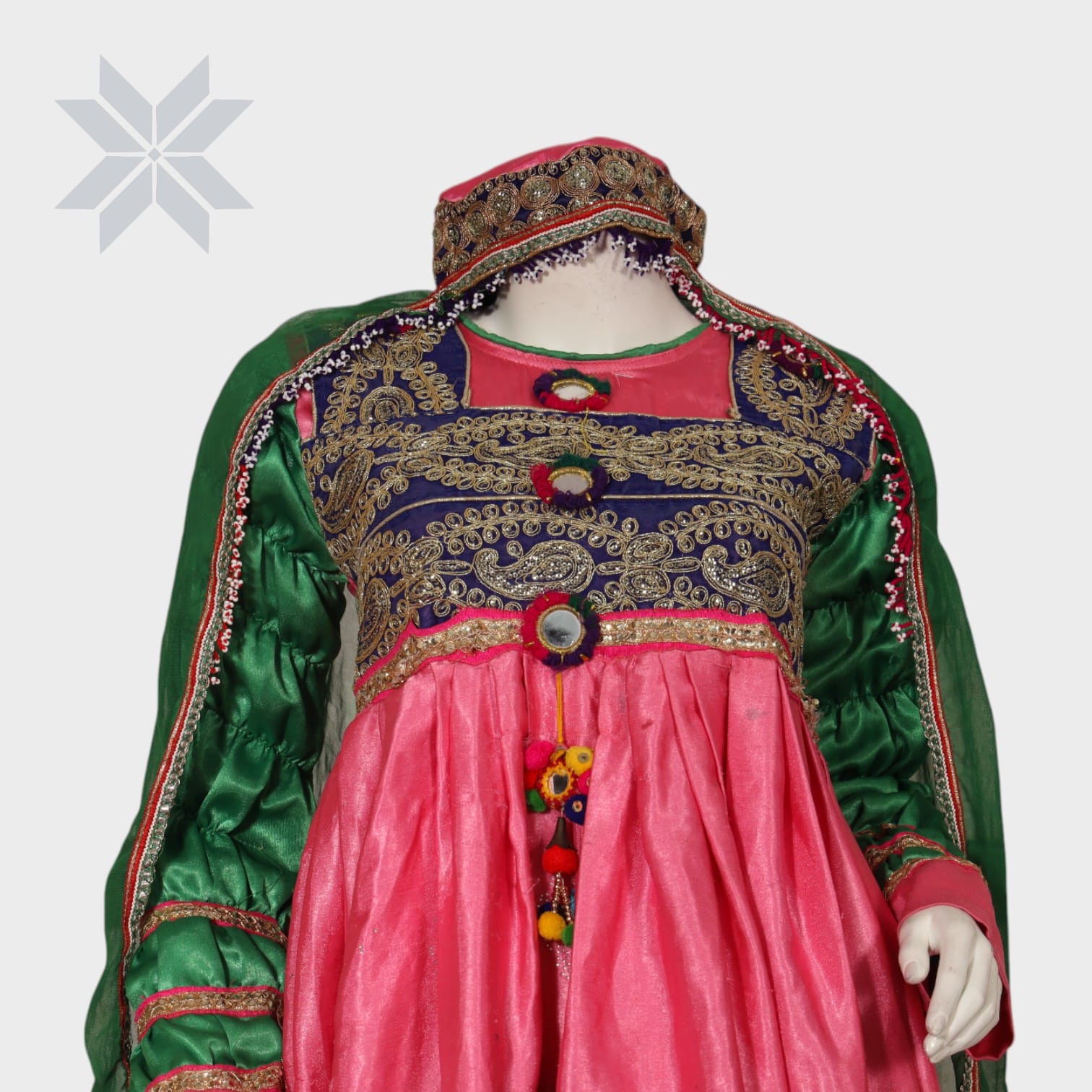 Pink & Green High-Low Traditional Afghani Dress