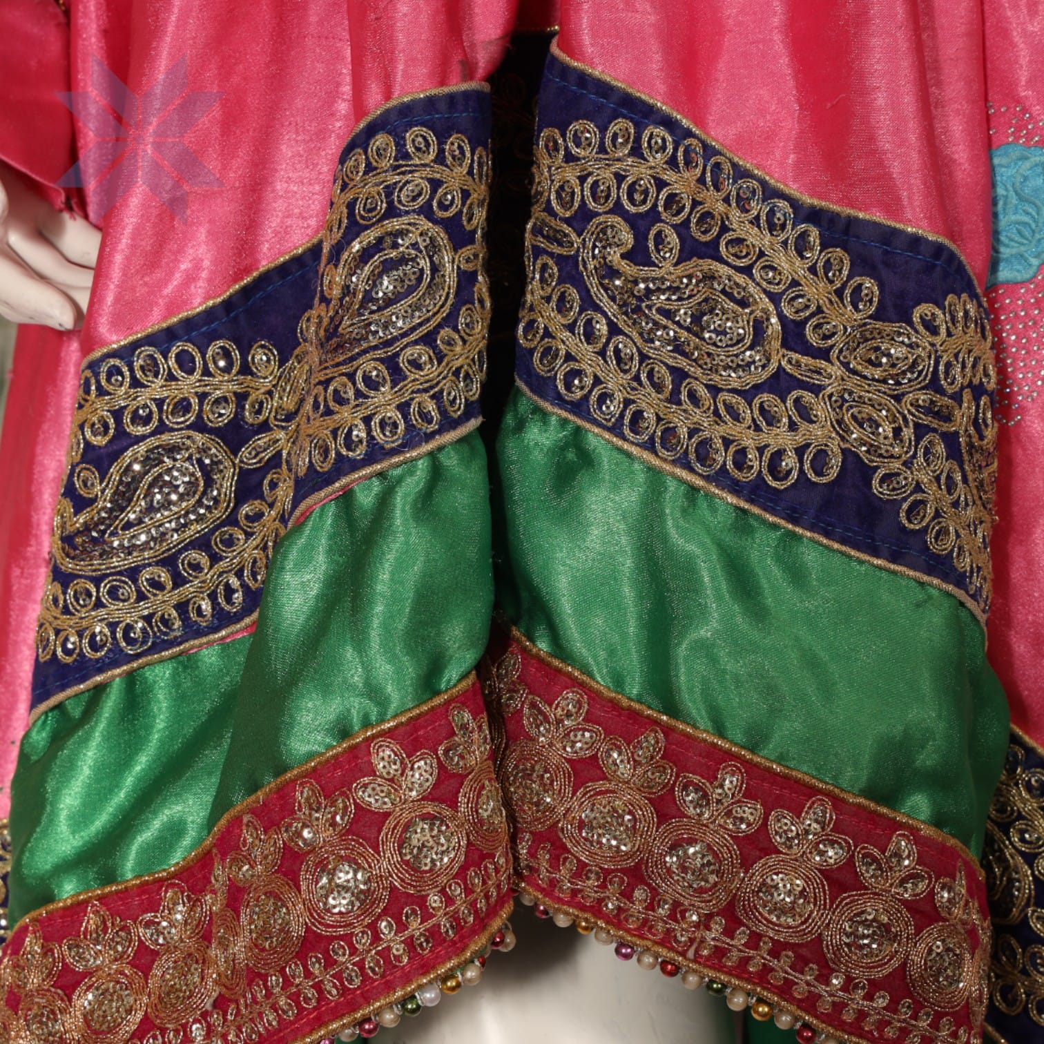 Pink & Green High-Low Traditional Afghani Dress