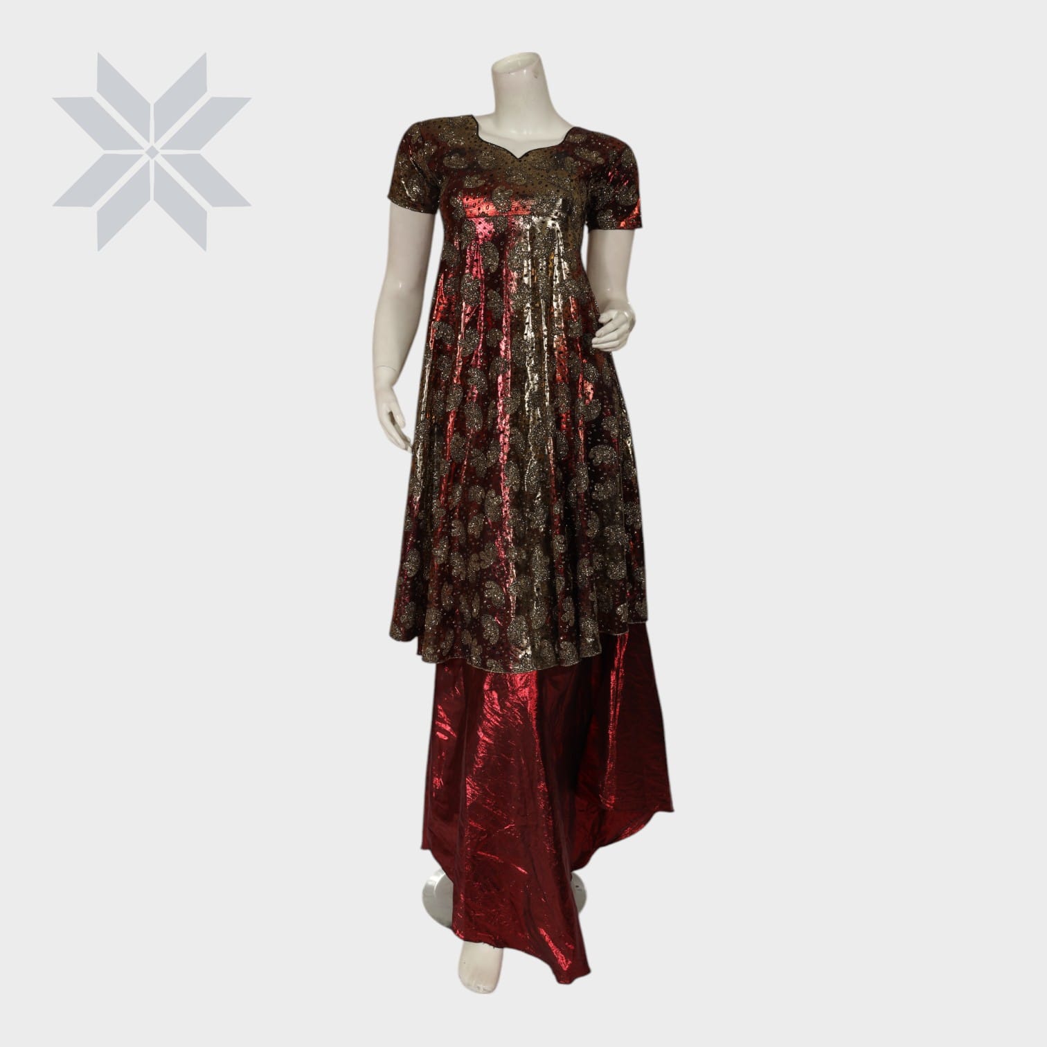 Crimson Shine Embellished Long Dress Set