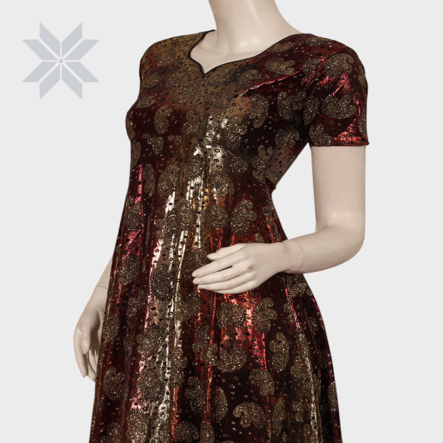 Crimson Shine Embellished Long Dress Set