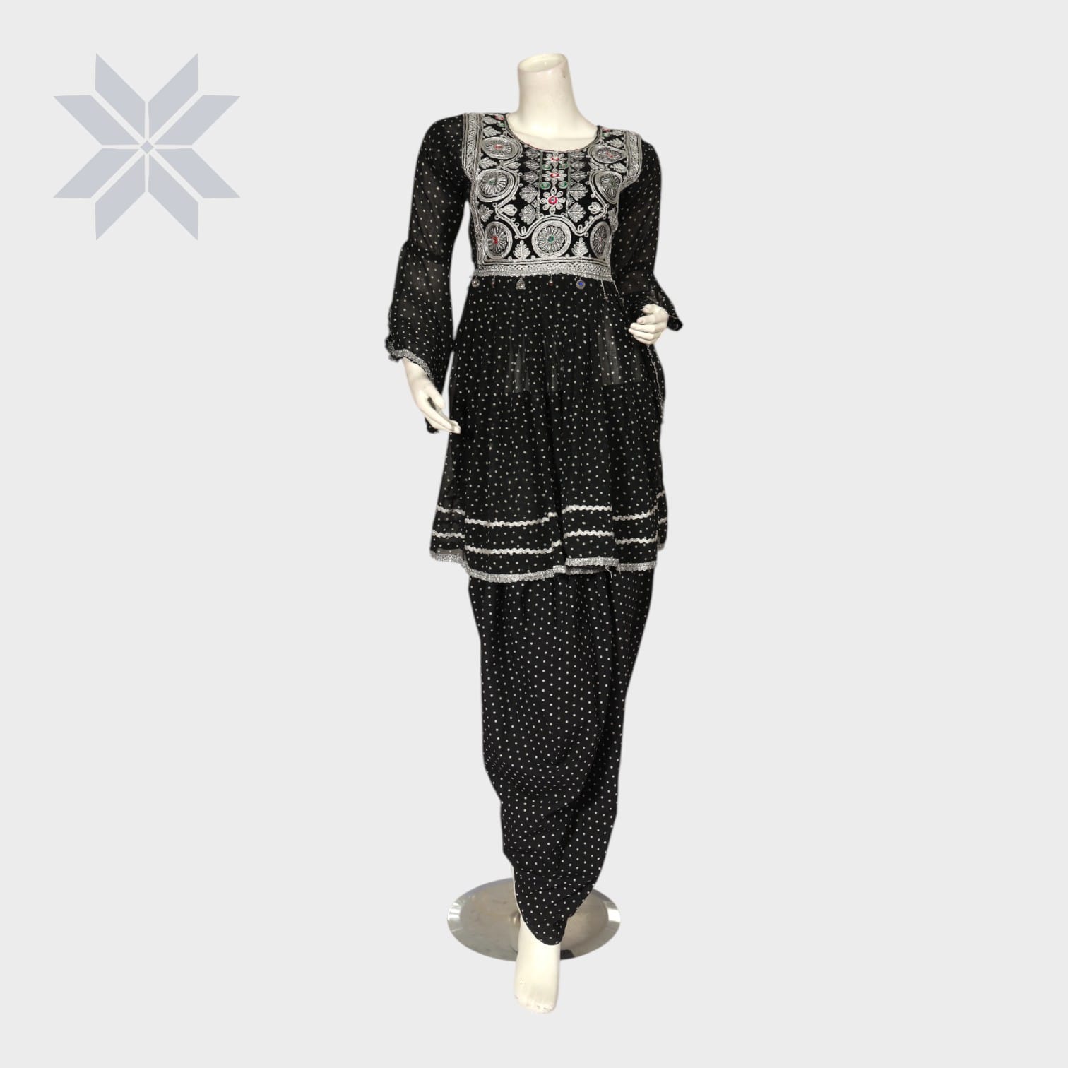 Midnight Dots Embroidered Afghani Set