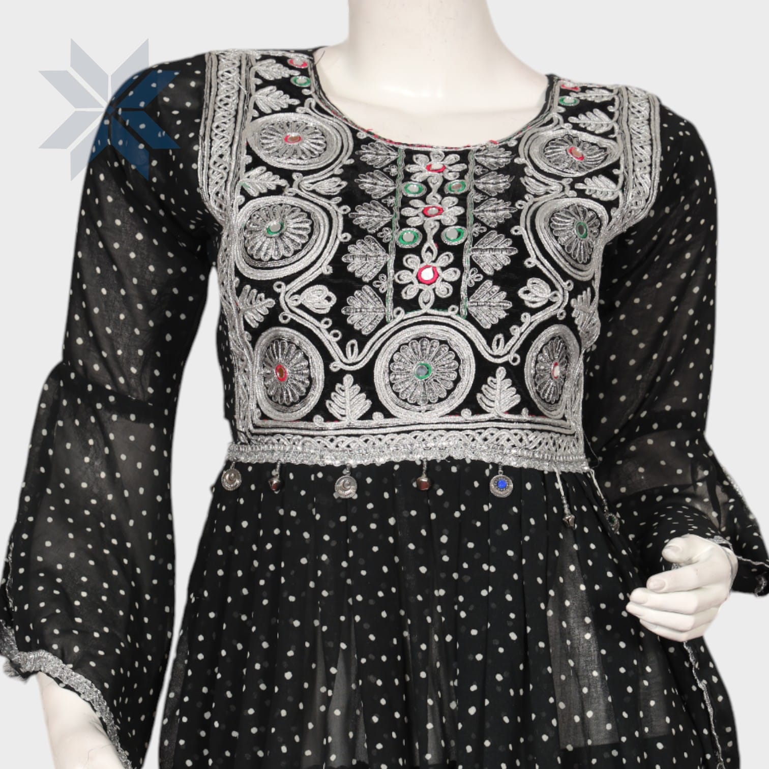 Midnight Dots Embroidered Afghani Set